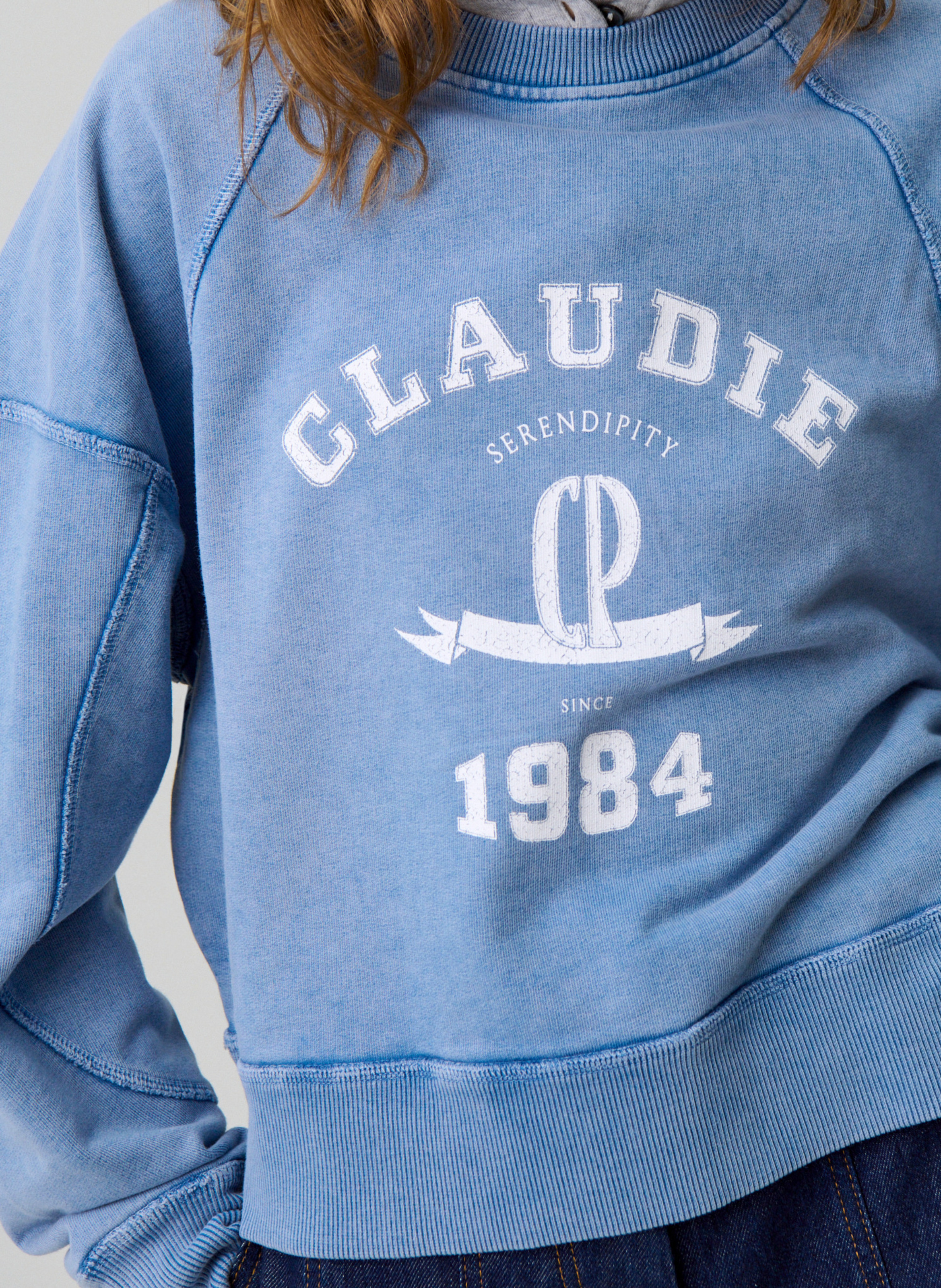 Oversized washed-out printed sweatshirt CLAUDIE PIERLOT Blue