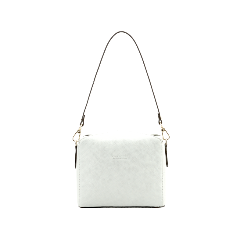 Shoulder bag - coated canvas trimmed with cowhide leather POURCHET White
