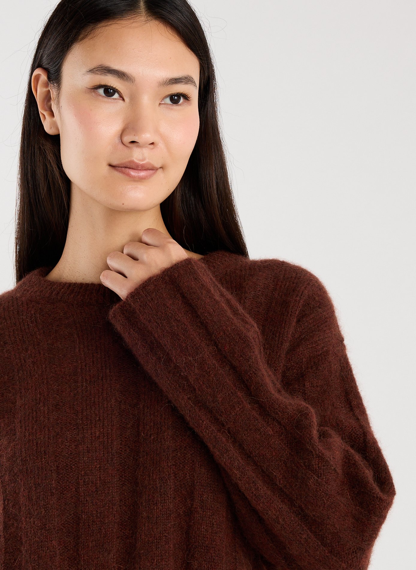 Langärmliger Kurzpullover aus Wollmix-Strick SAISON 1865 Braun