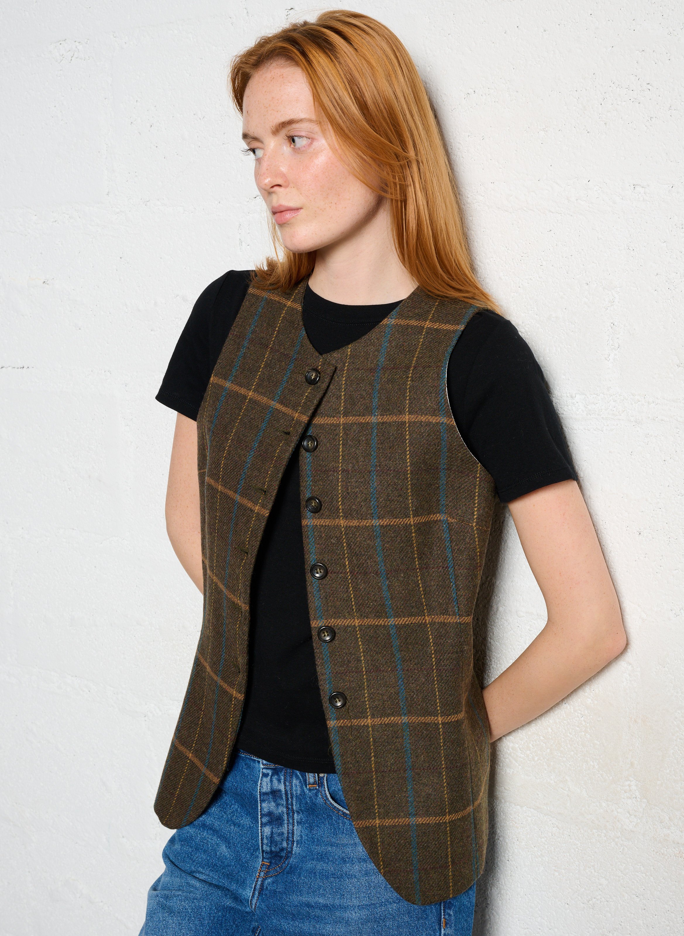Sleeveless straight wool blend vest SOPHIE+LUCIE Green