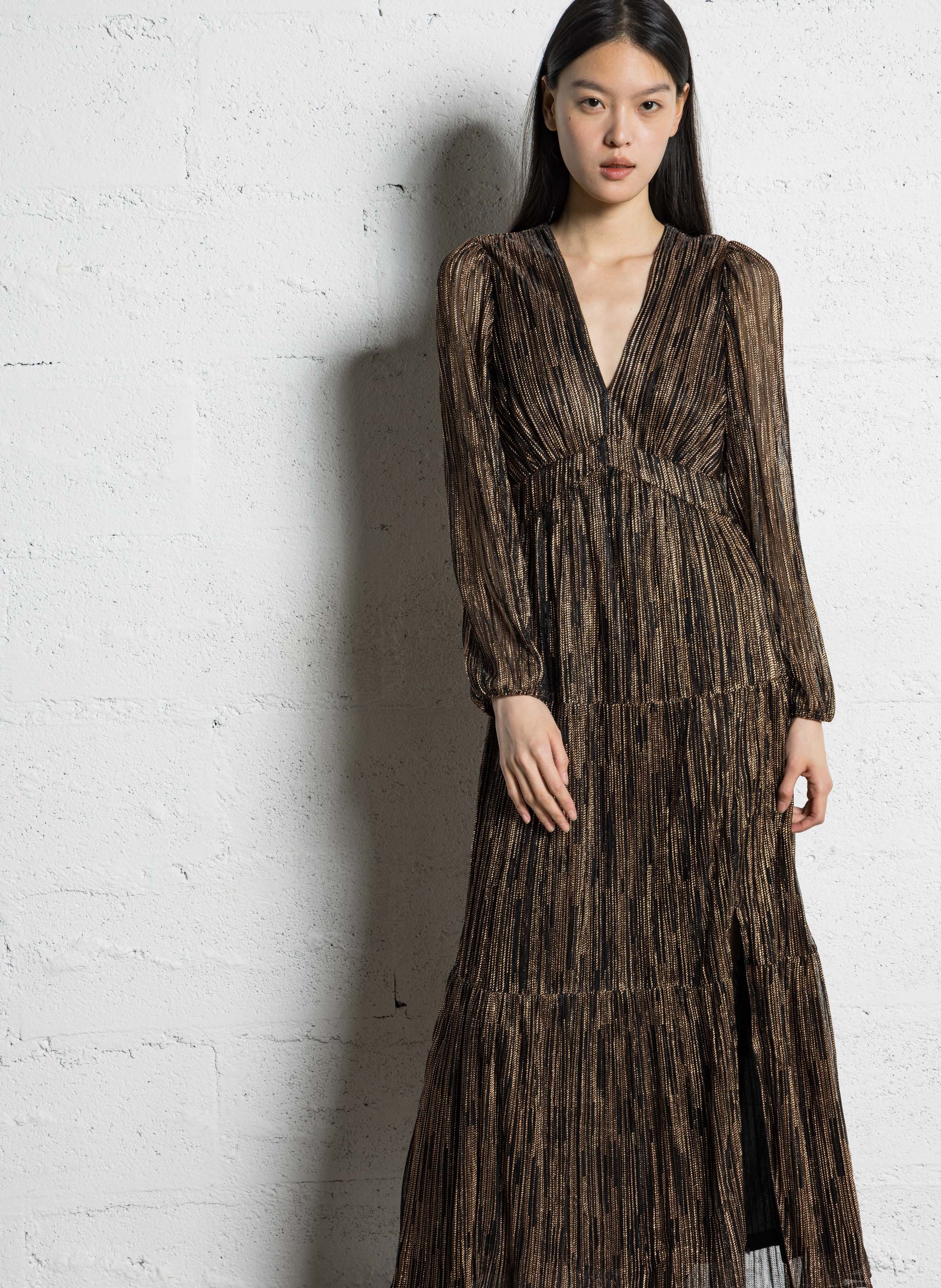 Long glittery V-neck dress MAISON 123 Brown