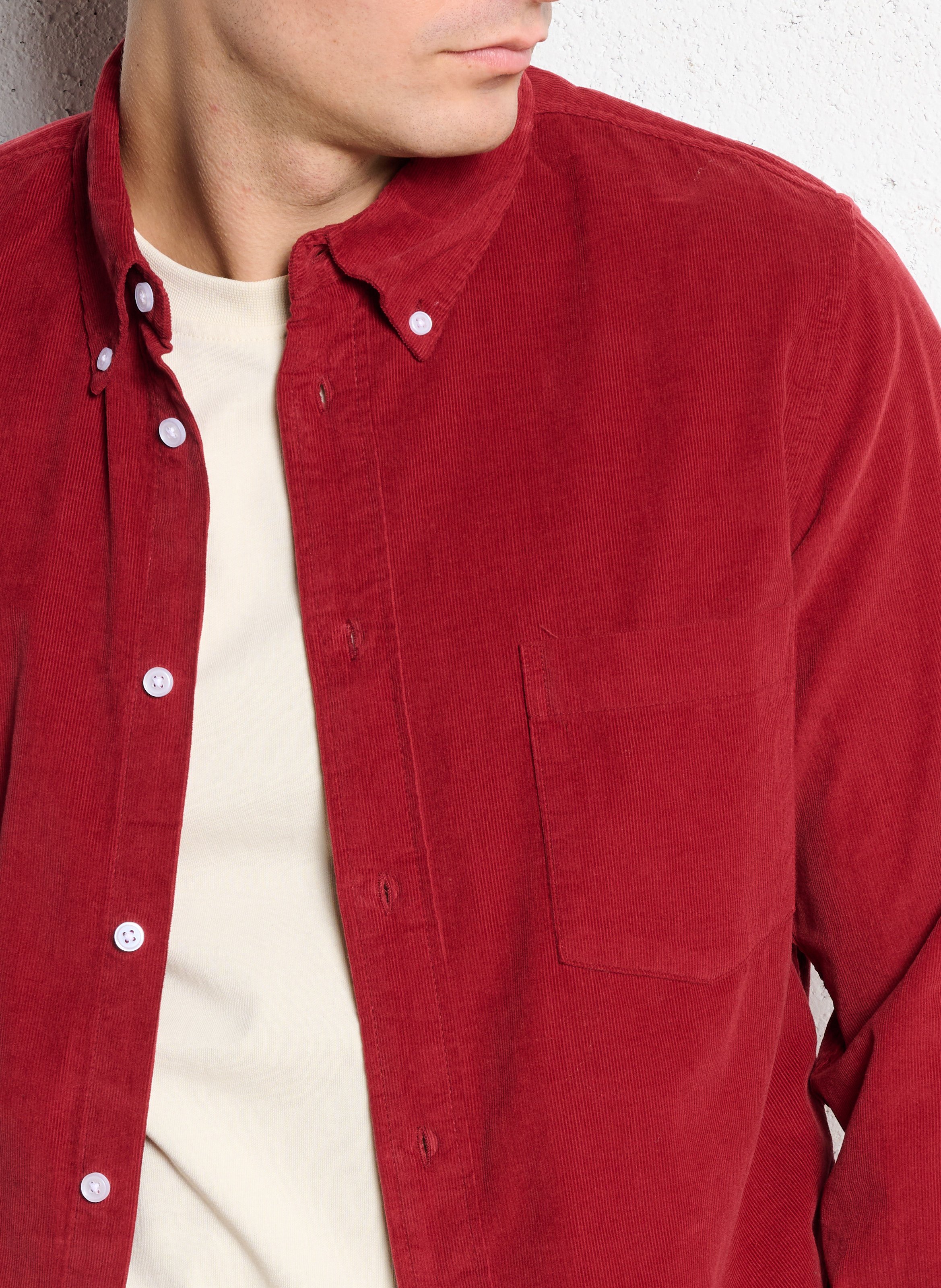 Chemise droite col classique en coton bio MINIMUM Rouge