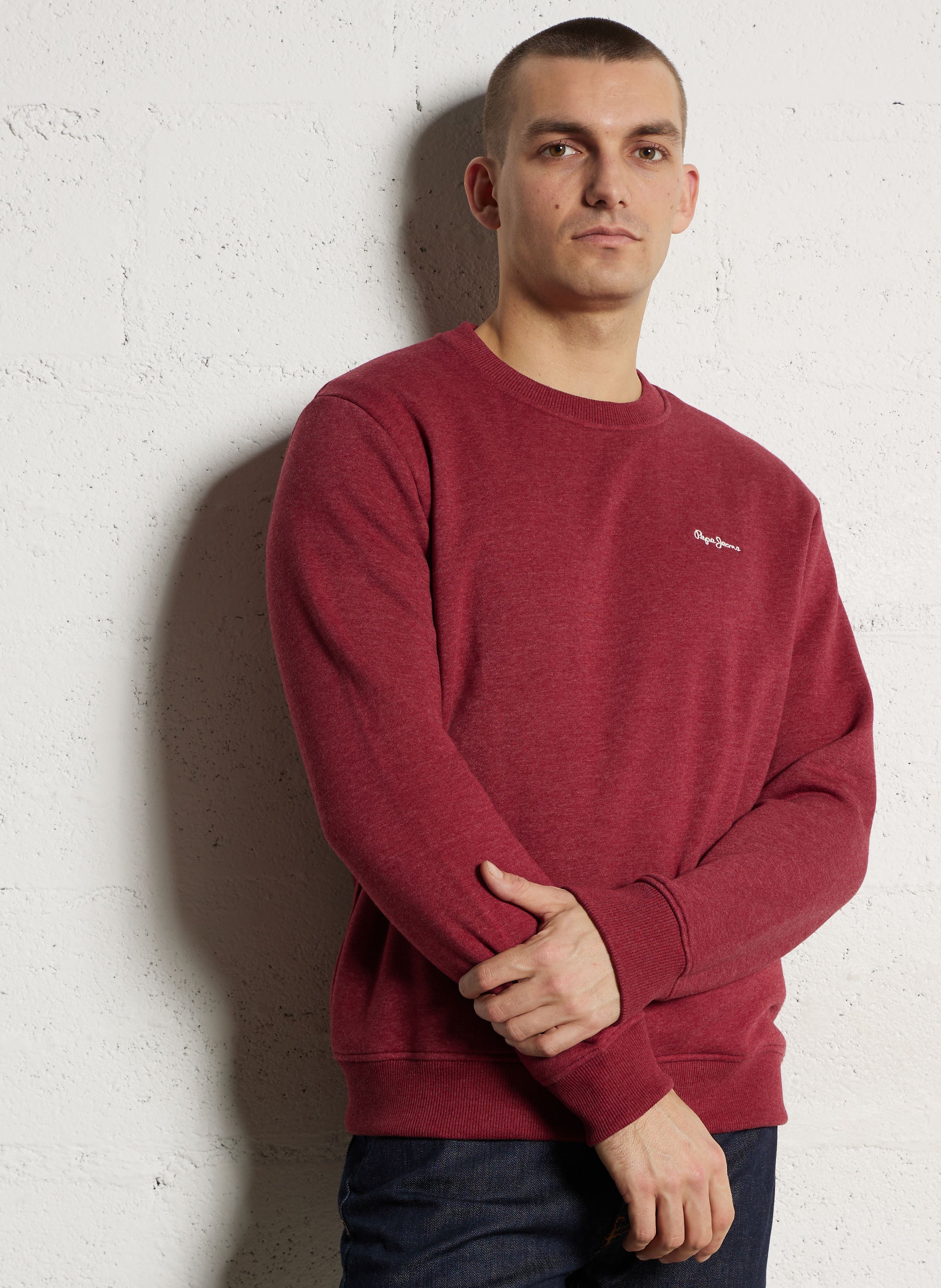 Sweat droit col rond brodé en coton mélangé PEPE JEANS