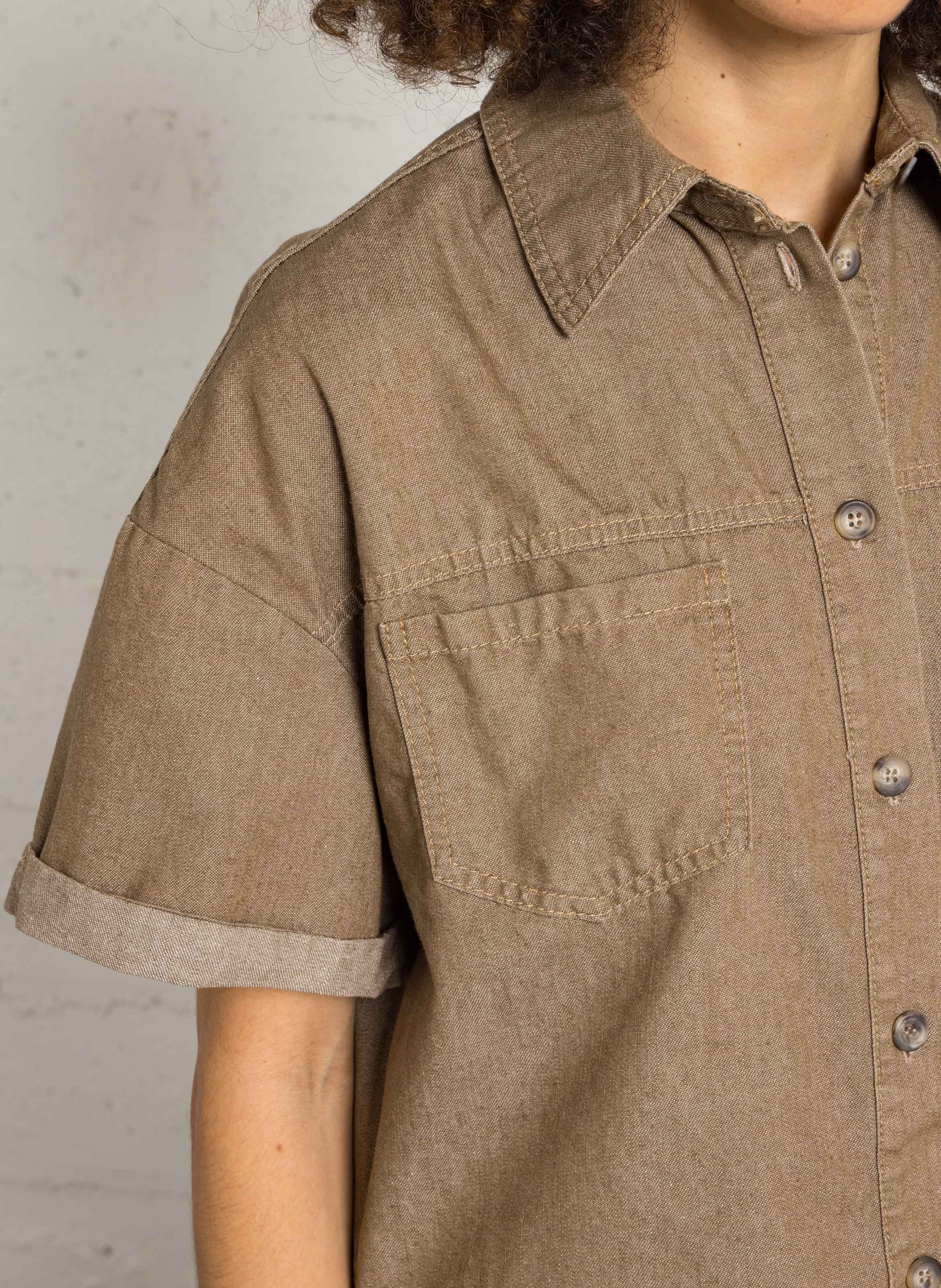 Solid straight button-up shirt PLEASE Green