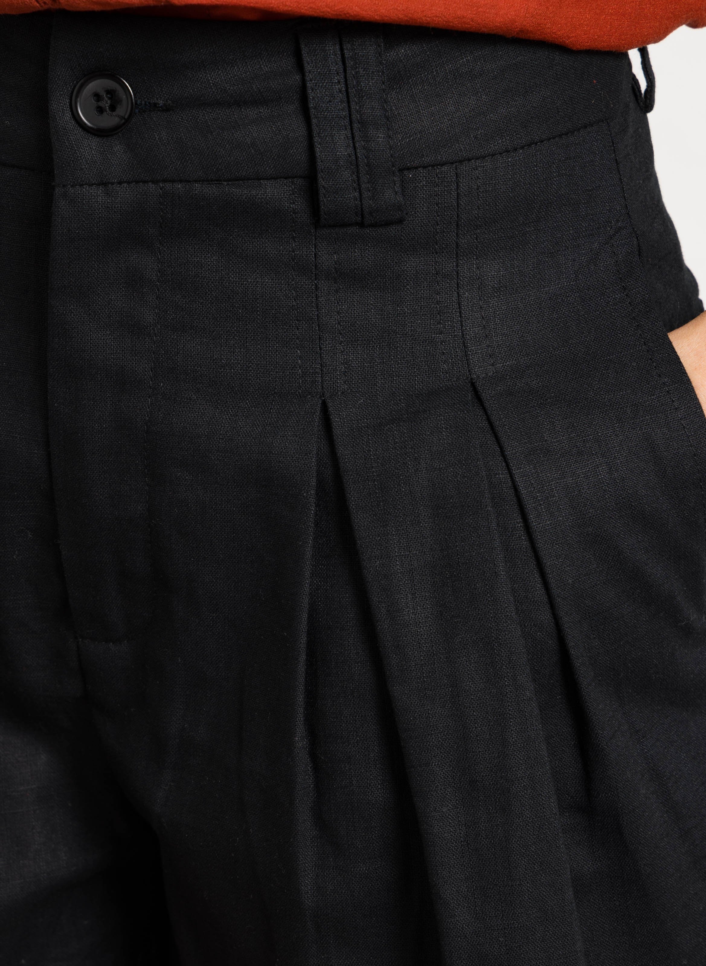 Gerade geschnittene Shorts aus Leinen und Baumwolle SEE U SOON Schwarz