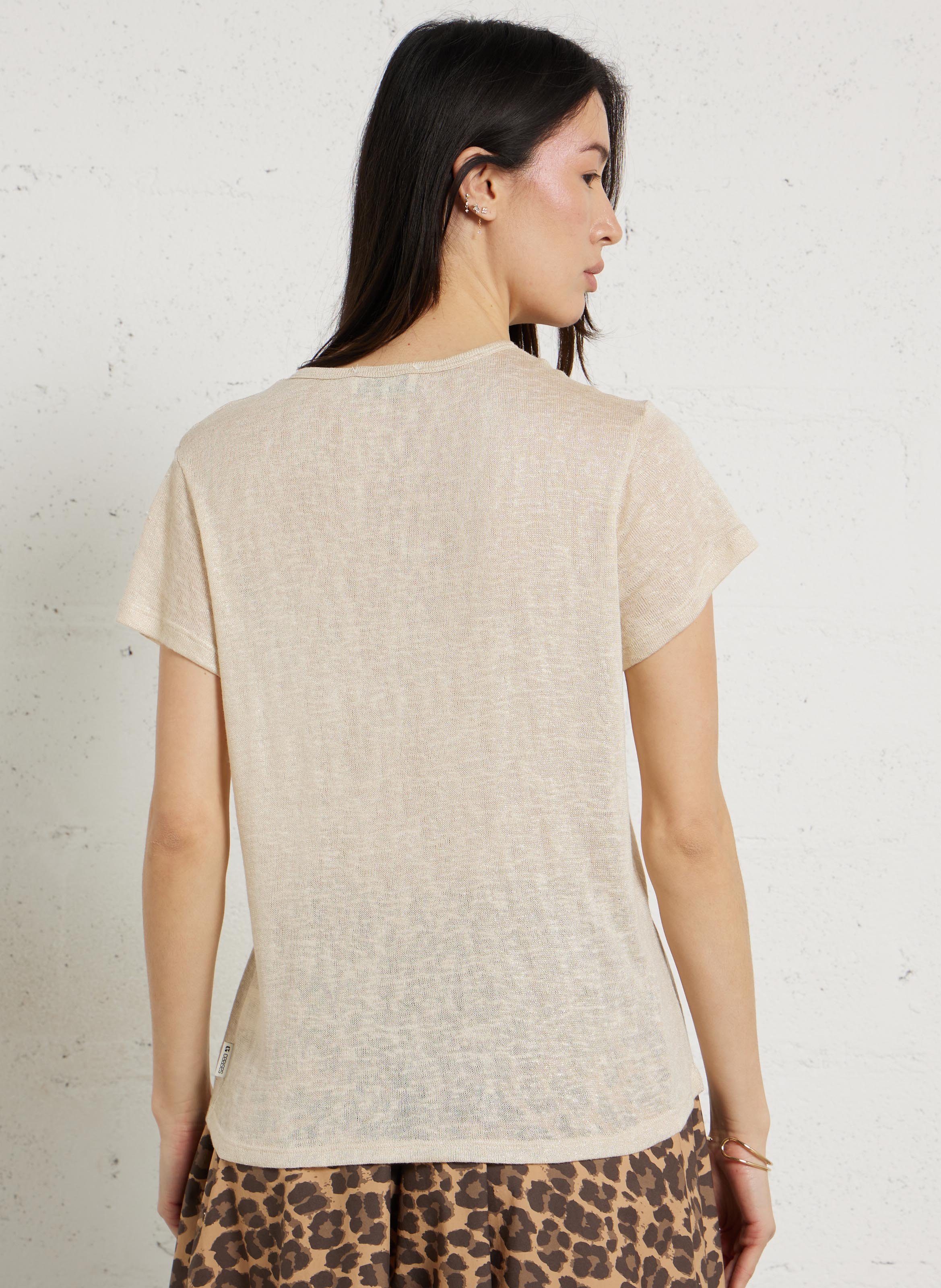 Tee-shirt droit col tunisien LE TEMPS DES CERISES Beige