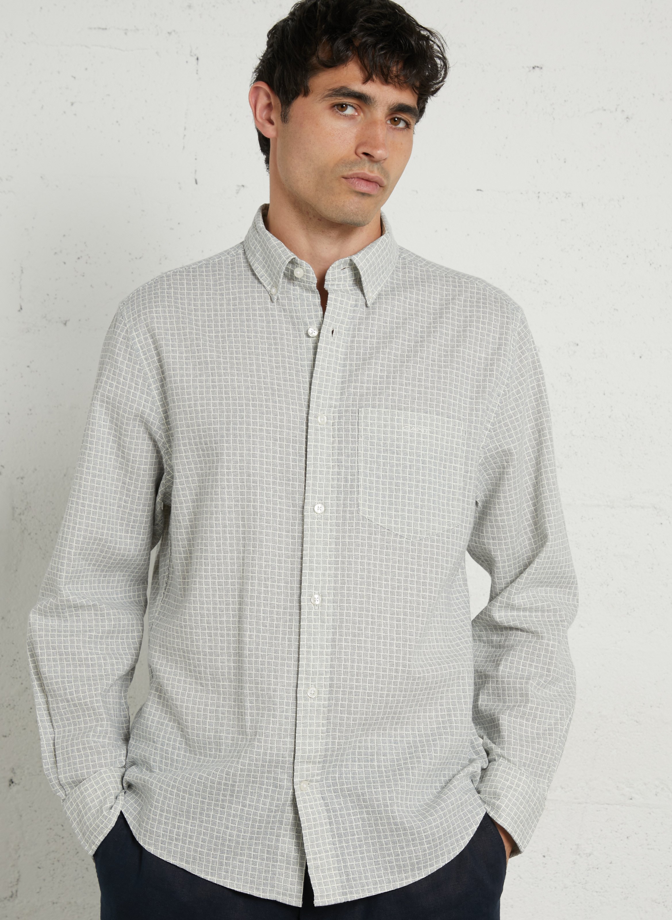 Gilet droit col classique en coton et lin GANT Beige