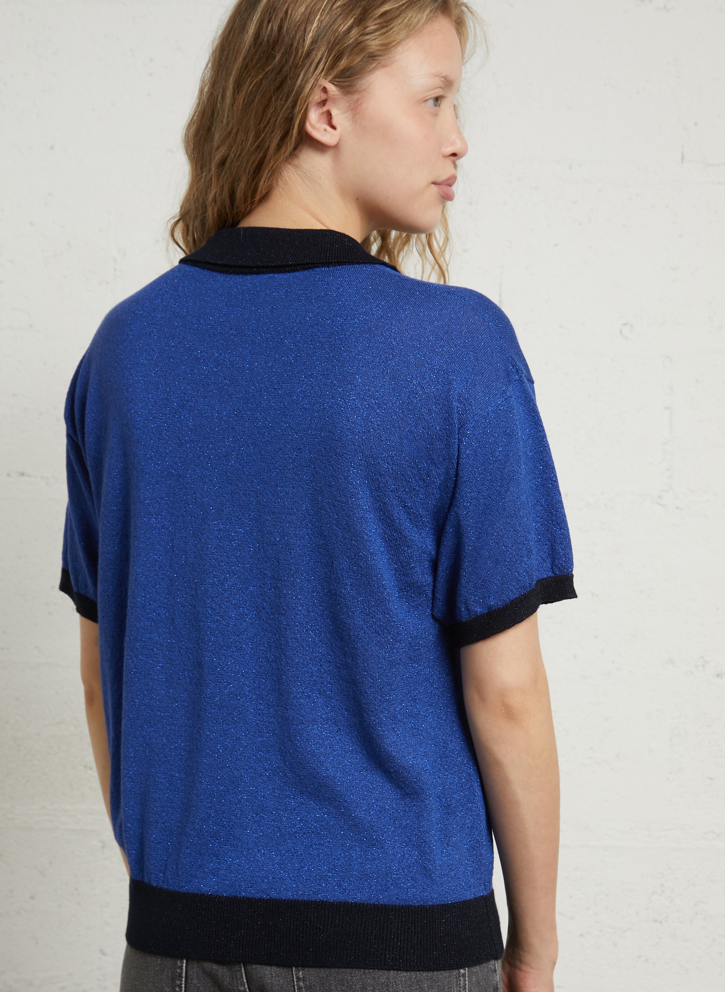 Short-sleeved polo in sparkly knit LEON & HARPER Blue