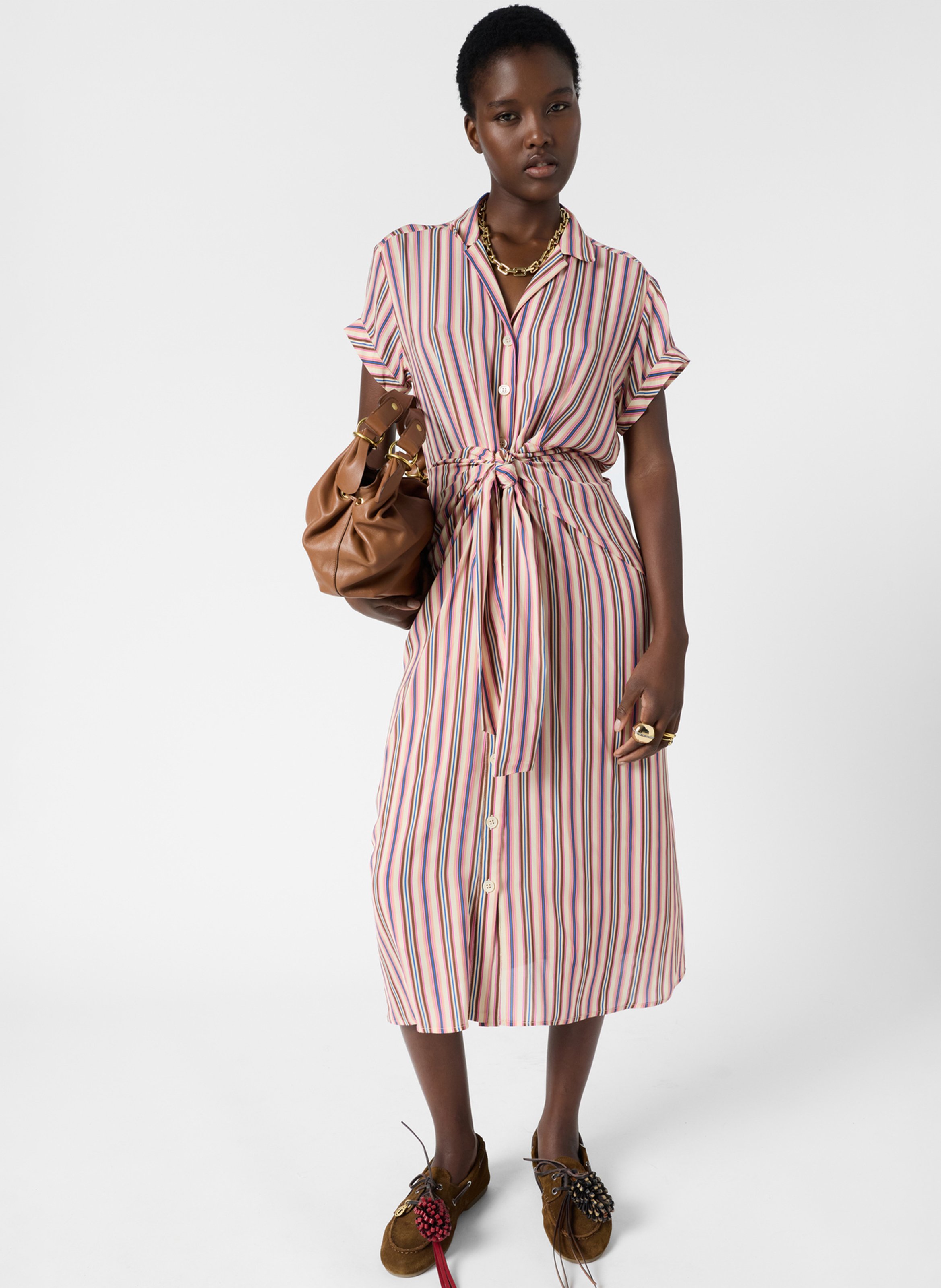 Robe longue col classique à rayures GERARD DAREL Negro