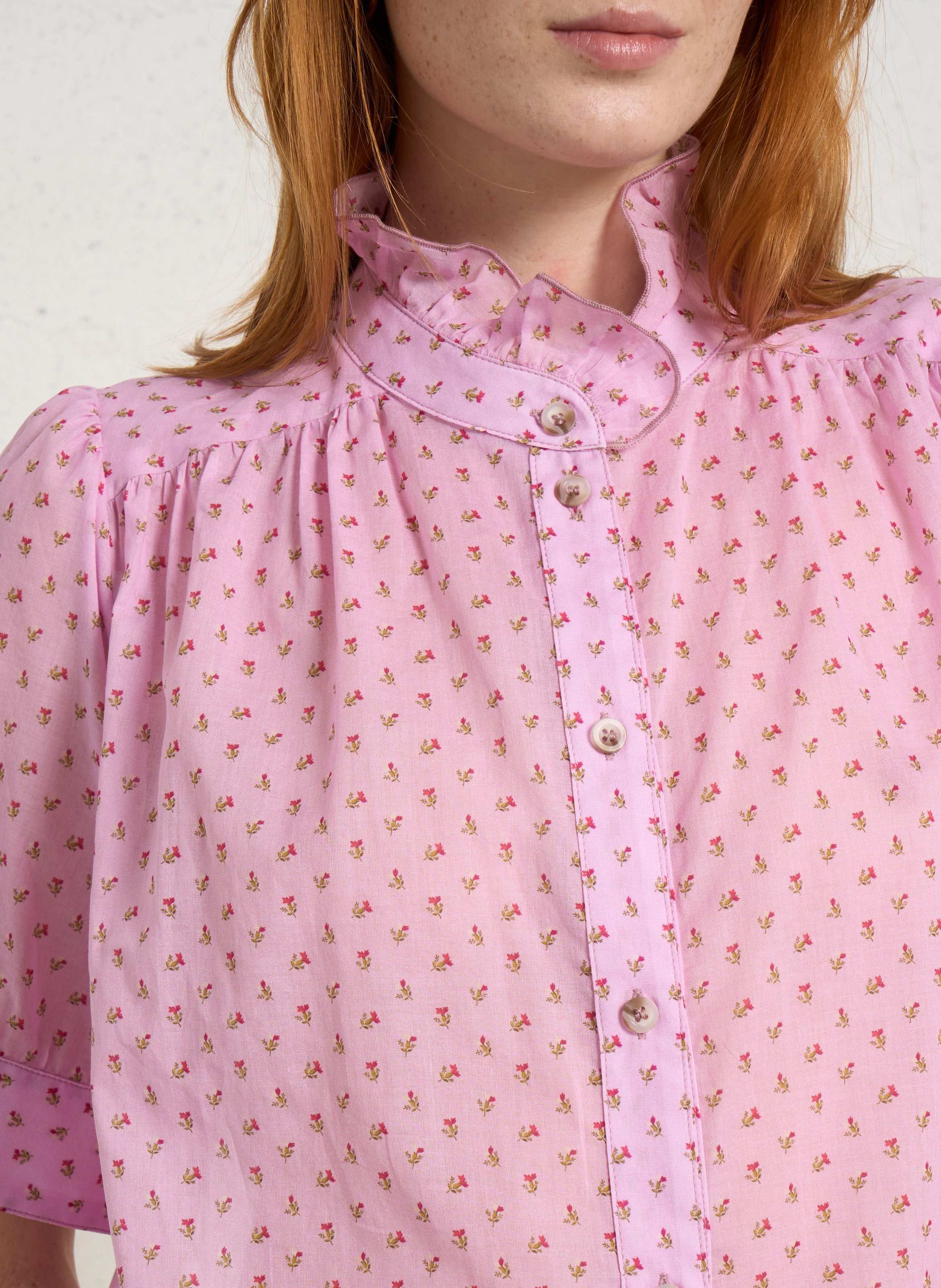 Chemise ample col volanté en coton SUZIE WINKLE Rose