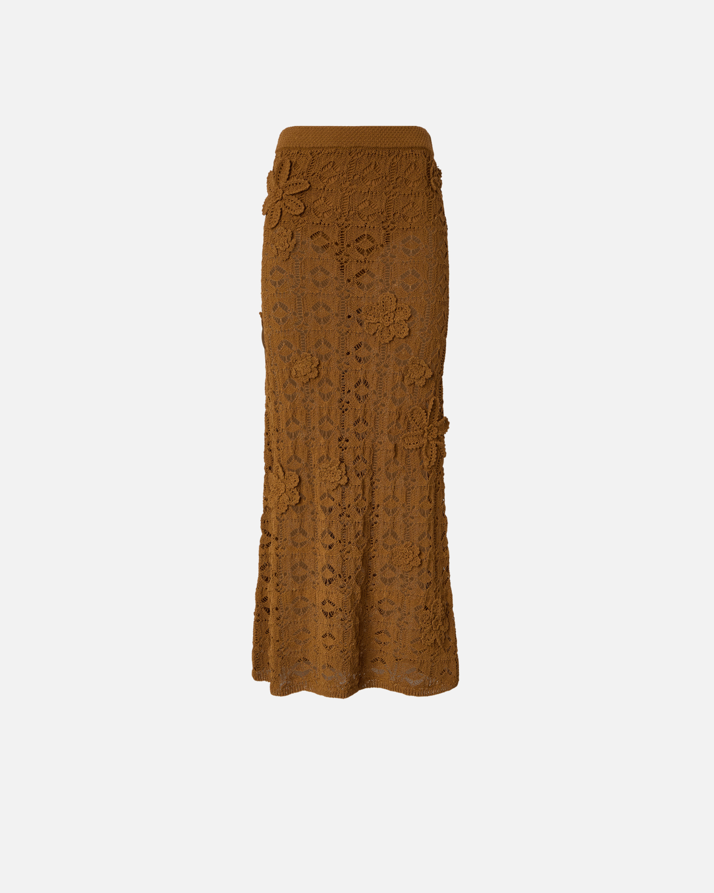 Midi crochet skirt with appliquéd flowers PINKO Orange