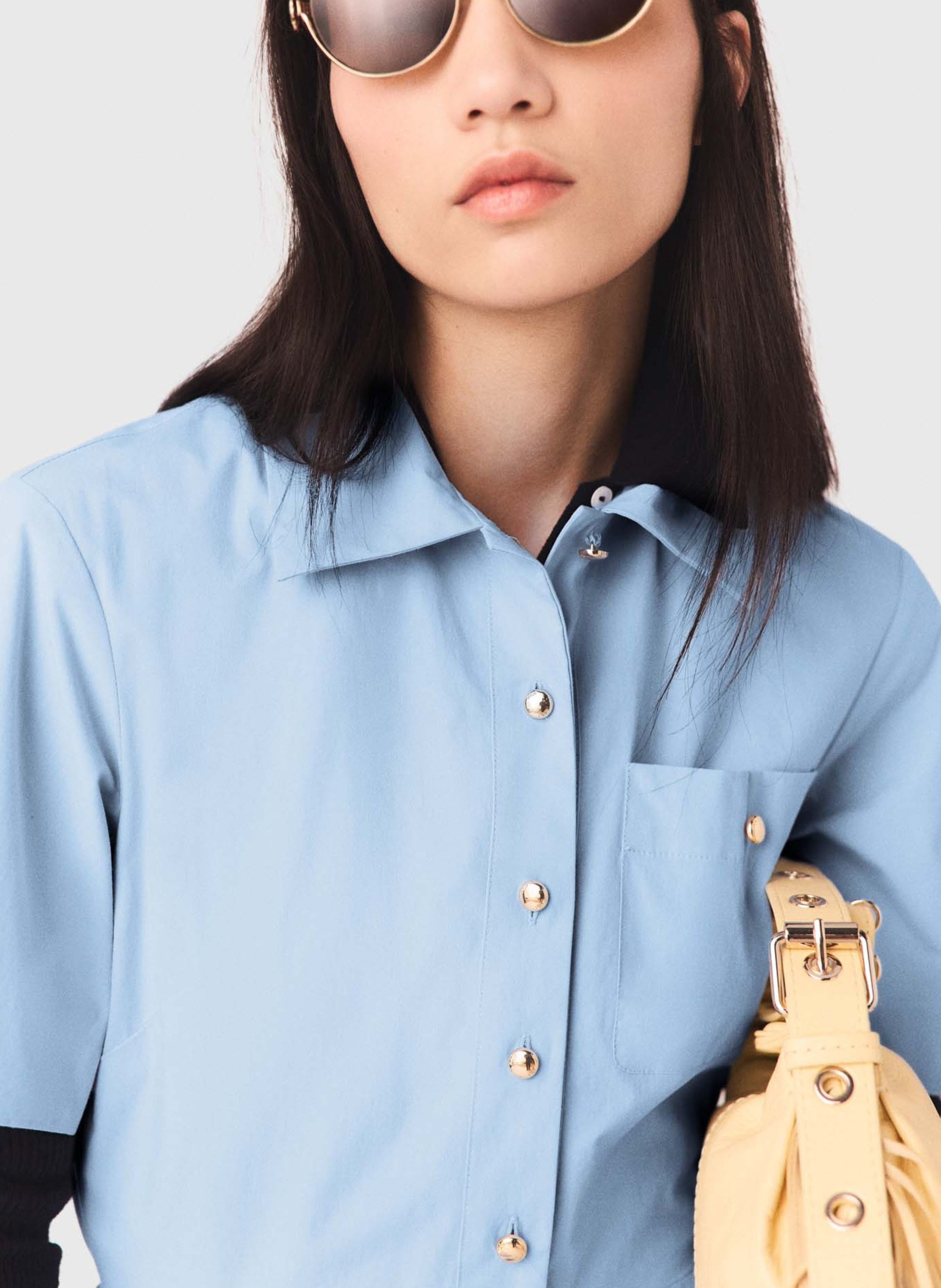 Korte, gerende jurk - katoenblend MAJE Blauw