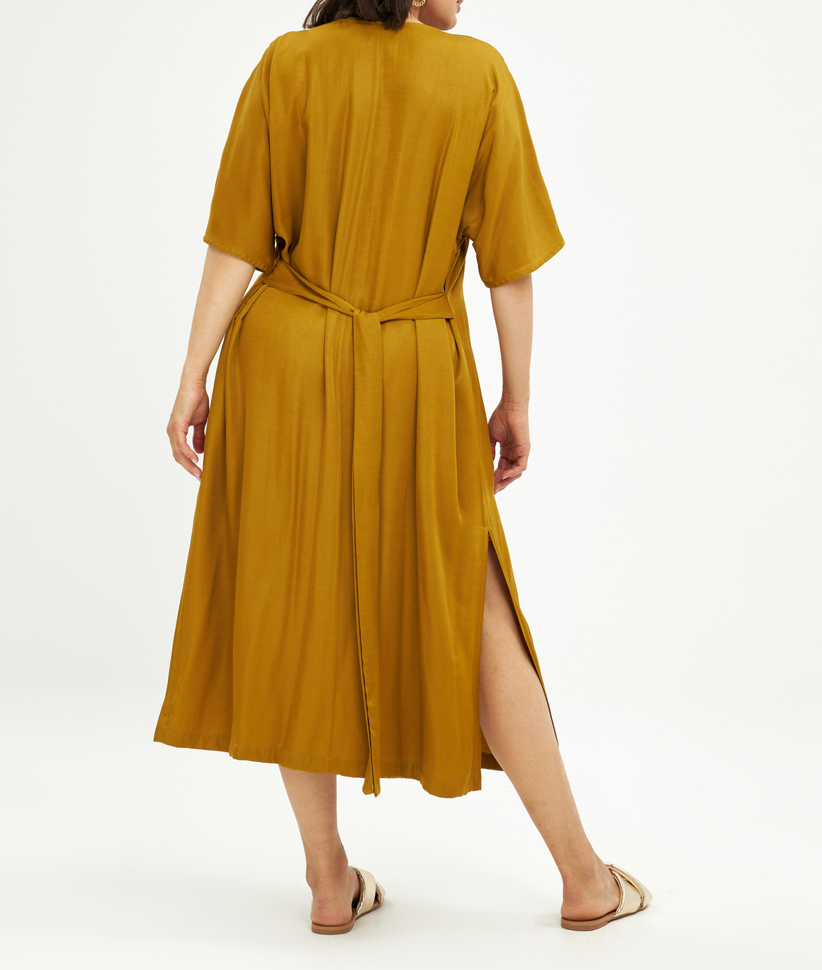 Midi V-neck dress MAT FASHION Yellow