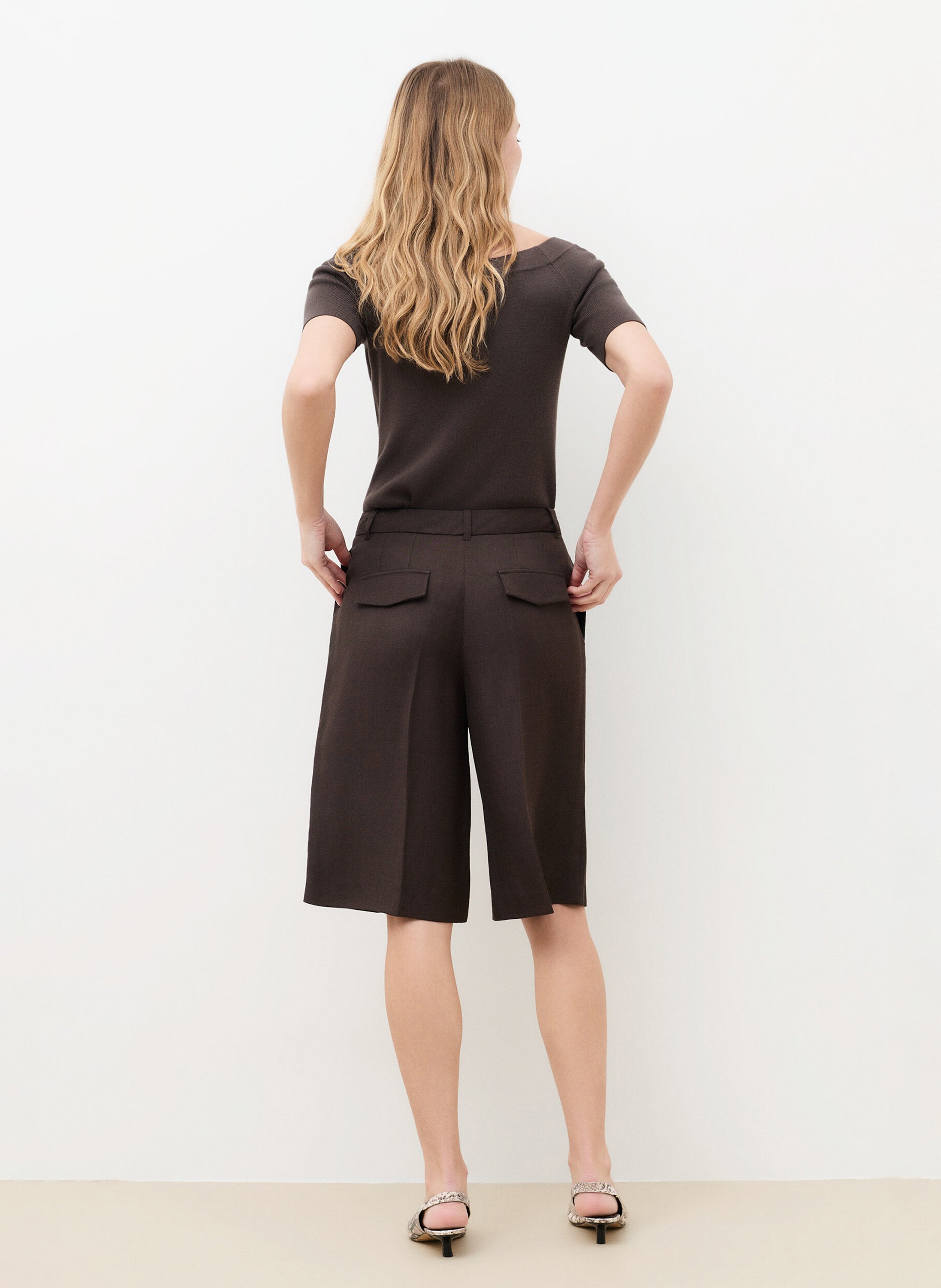 Bermuda taille haute uni CAROLL Marron