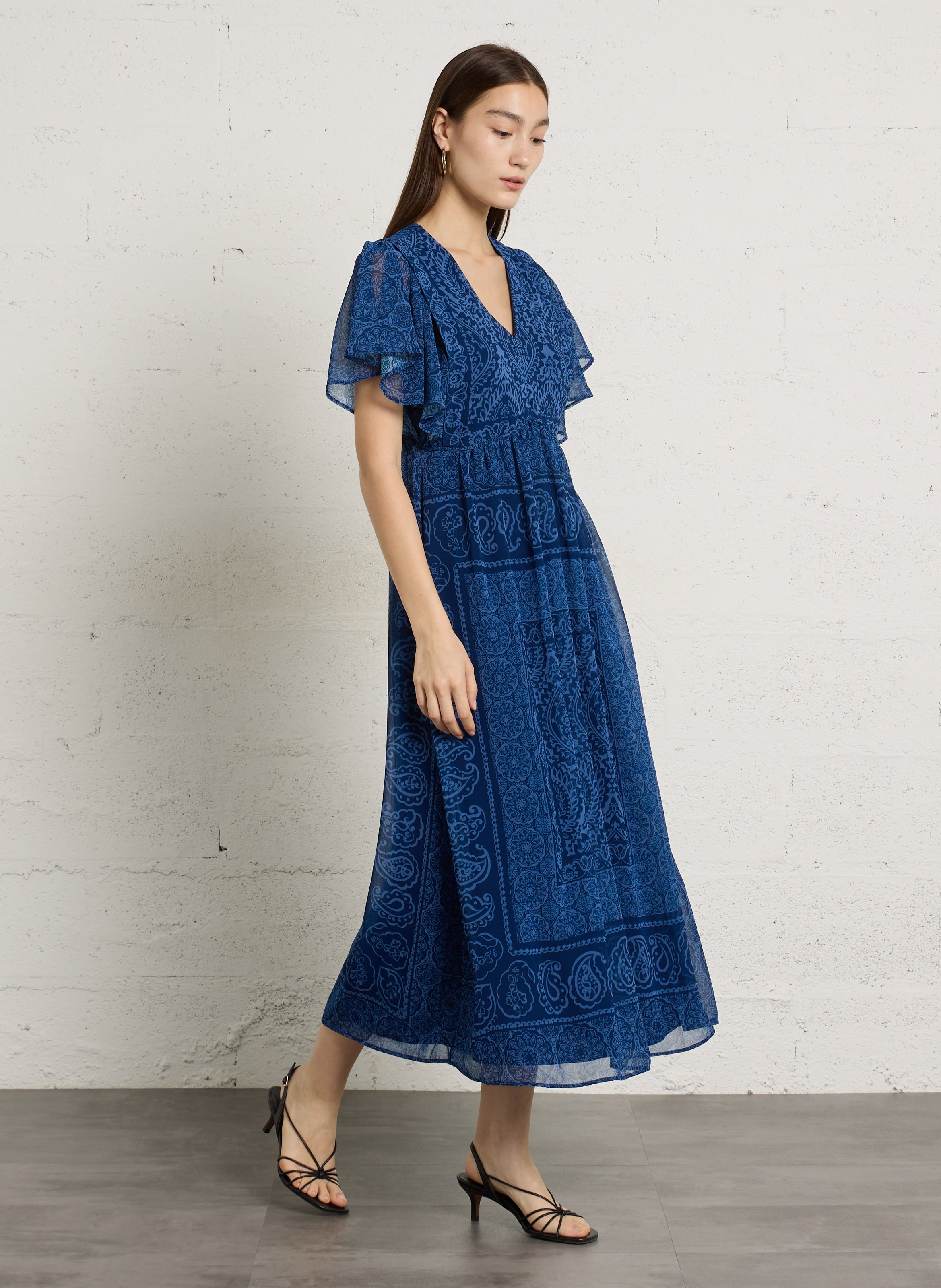 Robe midi imprimée col v MAISON 123 Bleu