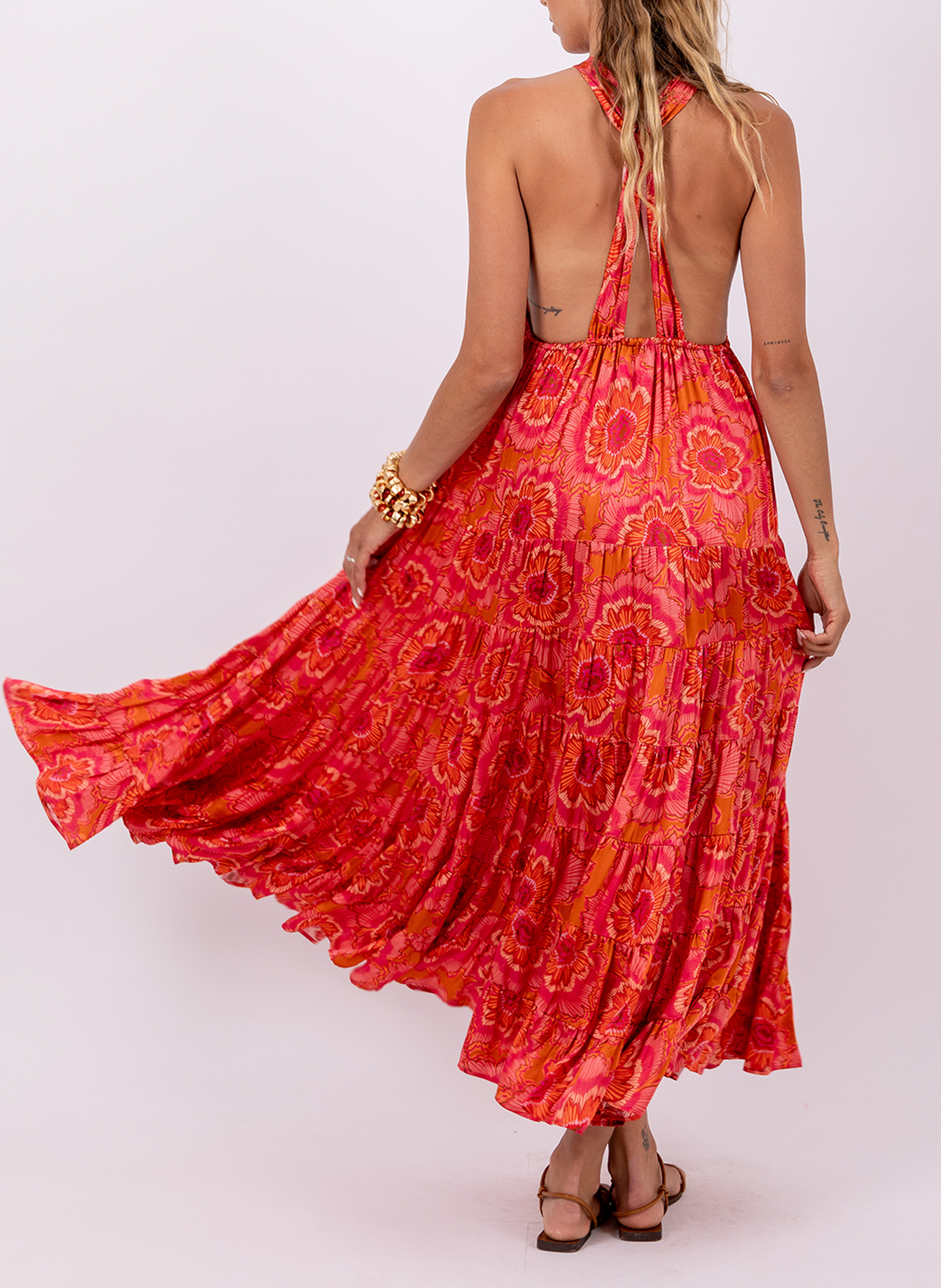 Flowy long dress with crossed patterns SUNDRESS Pink