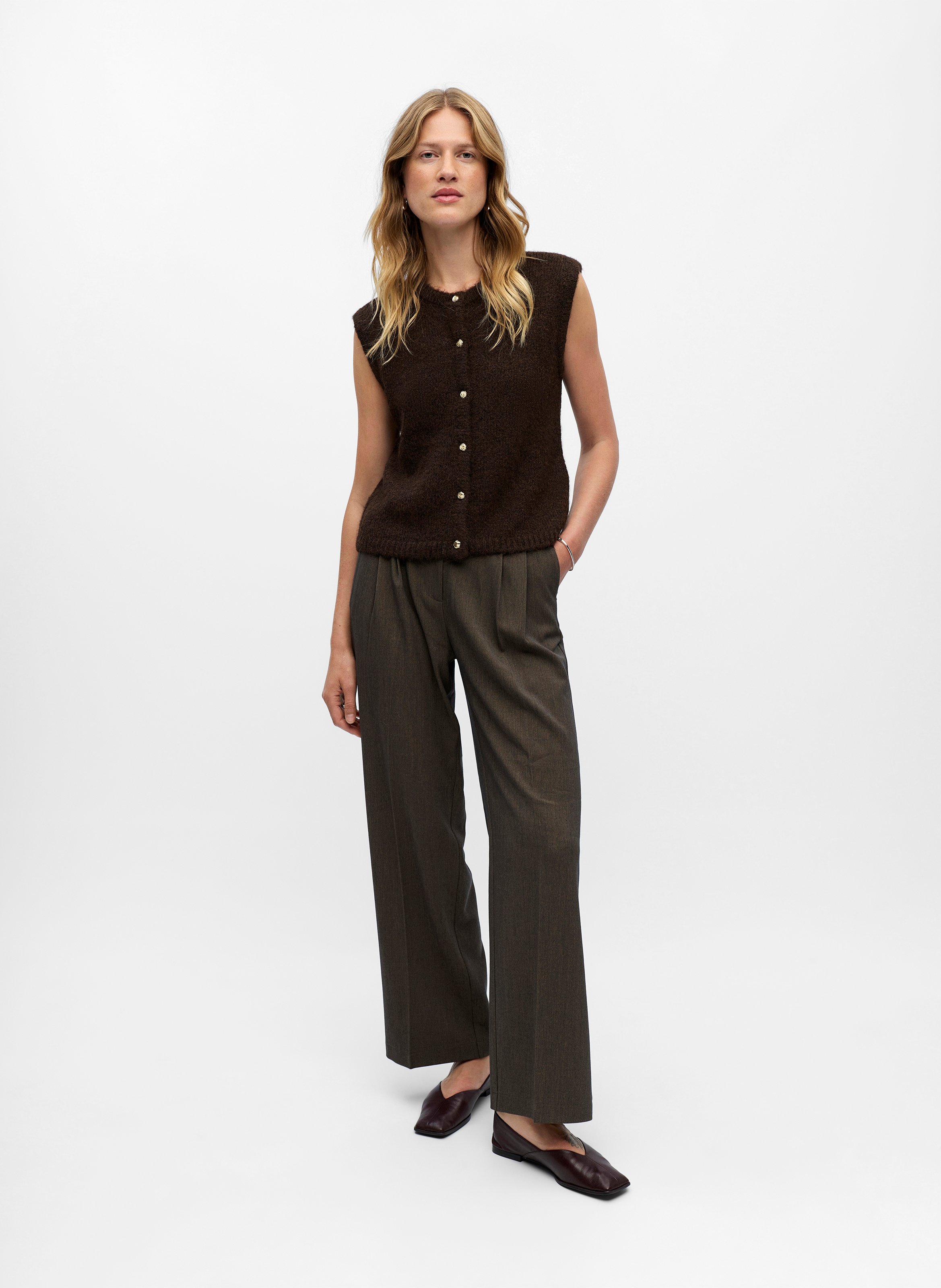 Round-neck cardigan OBJECT Brown