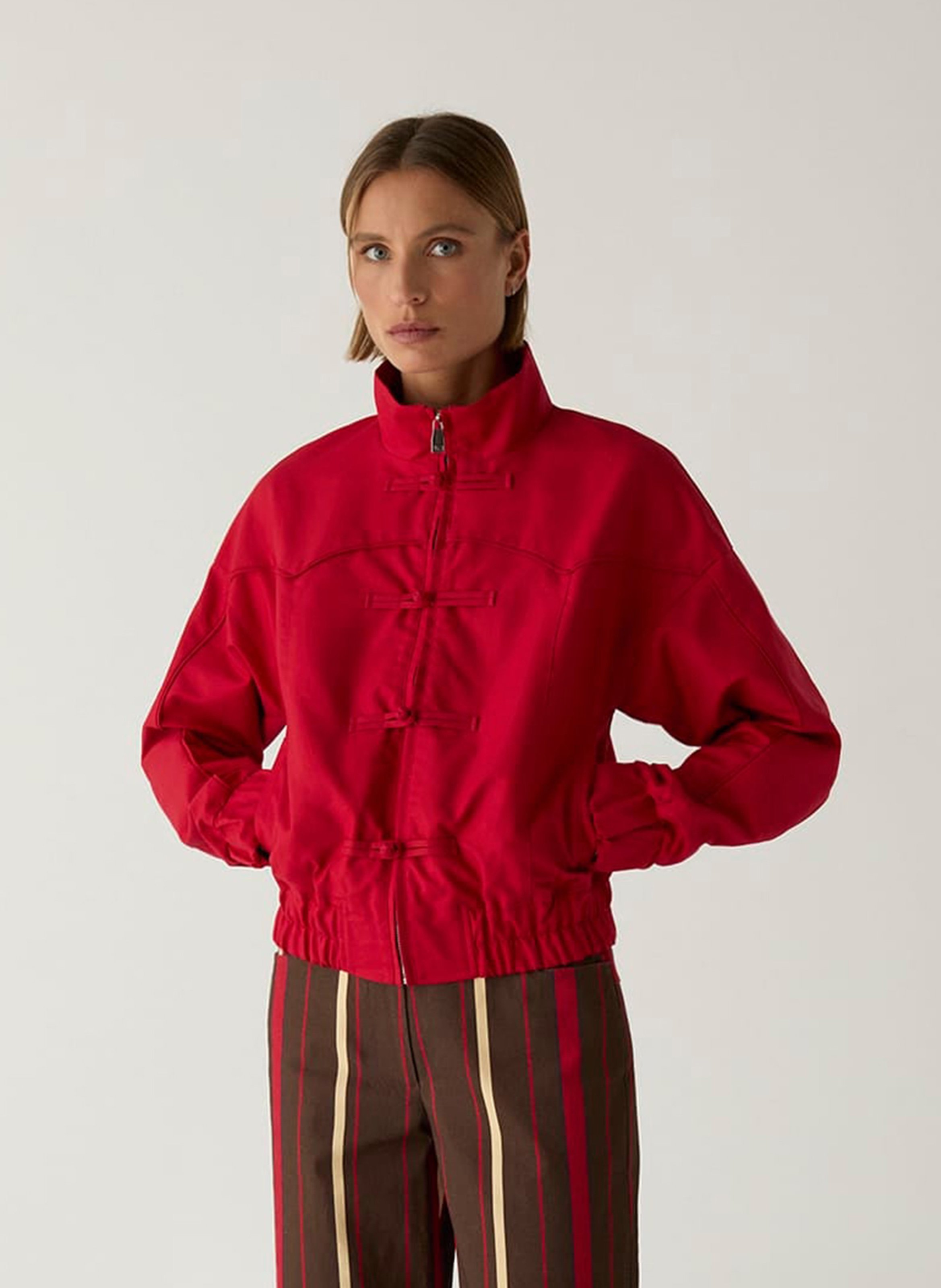 Oversized zip-up jacket in blended cotton LAAGAM Red