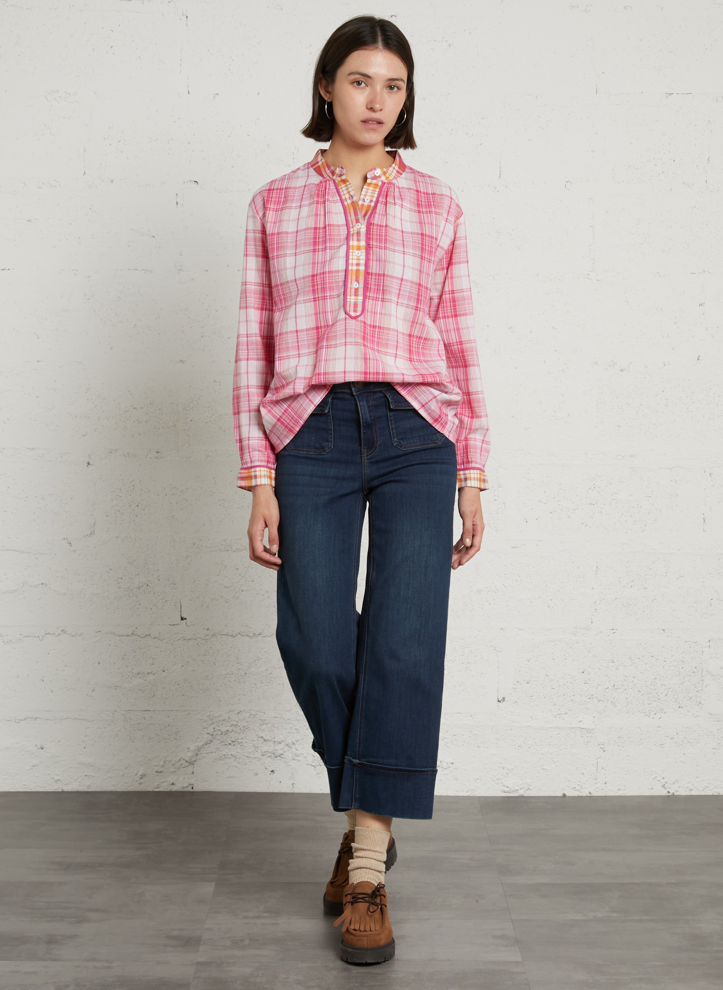 Chemise à carreaux en coton MAISON 123 Rose