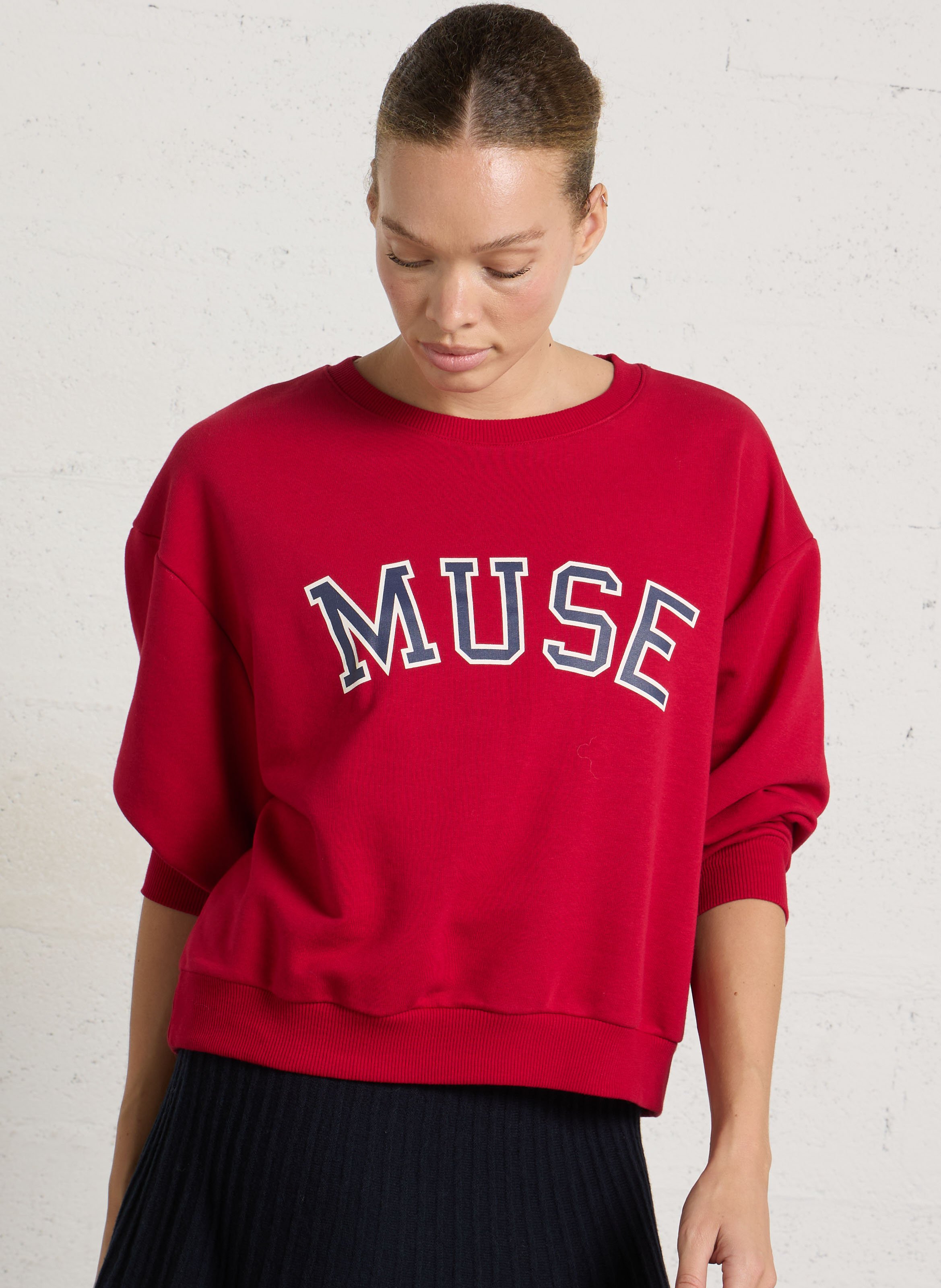 Straight sweatshirt with mixed cotton pattern MAISON 123 Red