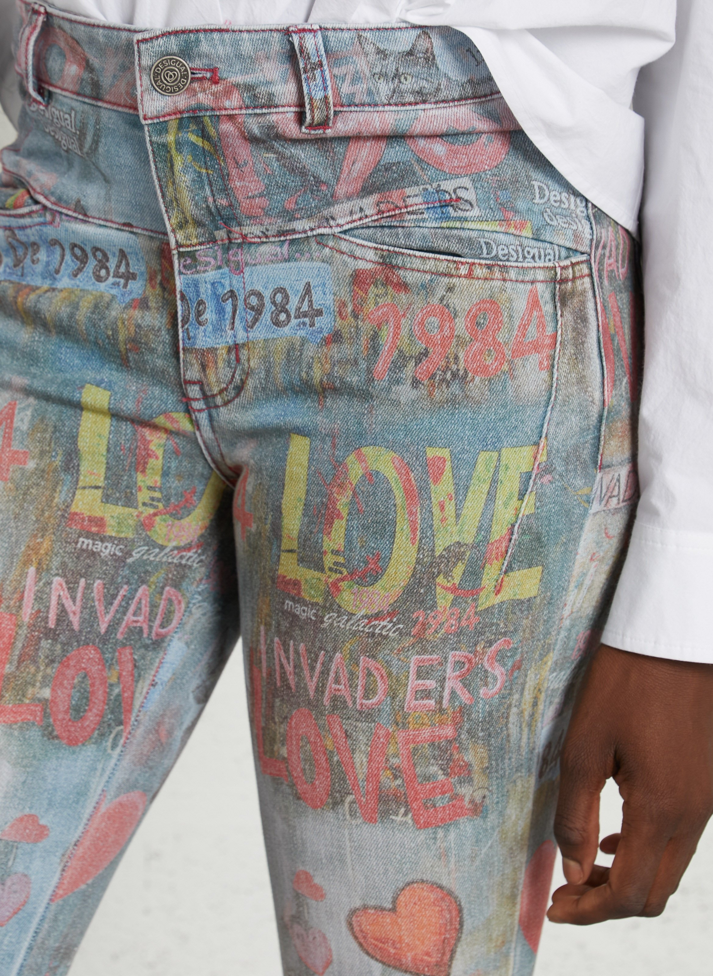 Printed flare jeans DESIGUAL Blue
