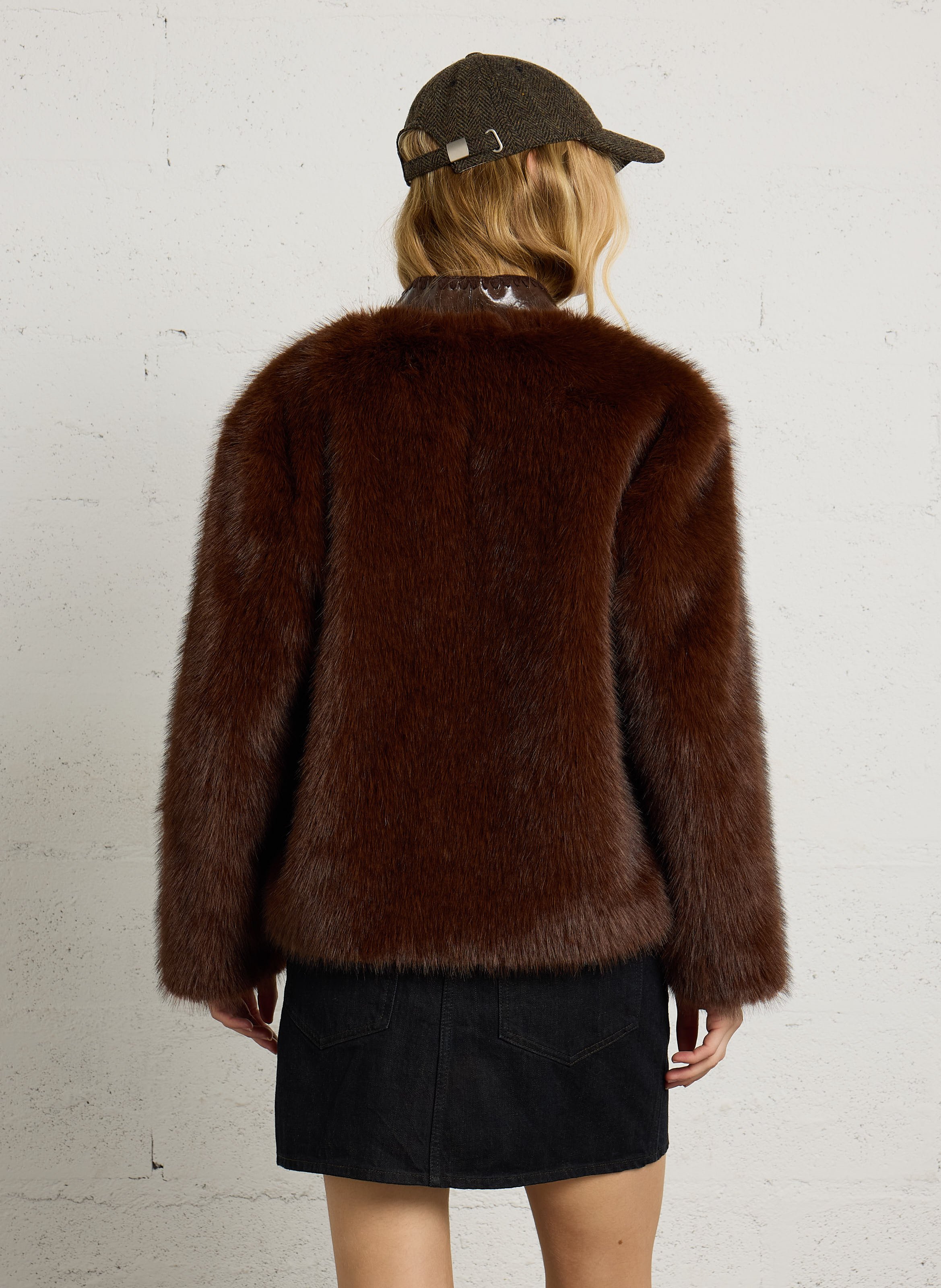 Veste droite en fourrure synthétique LEON & HARPER Marron