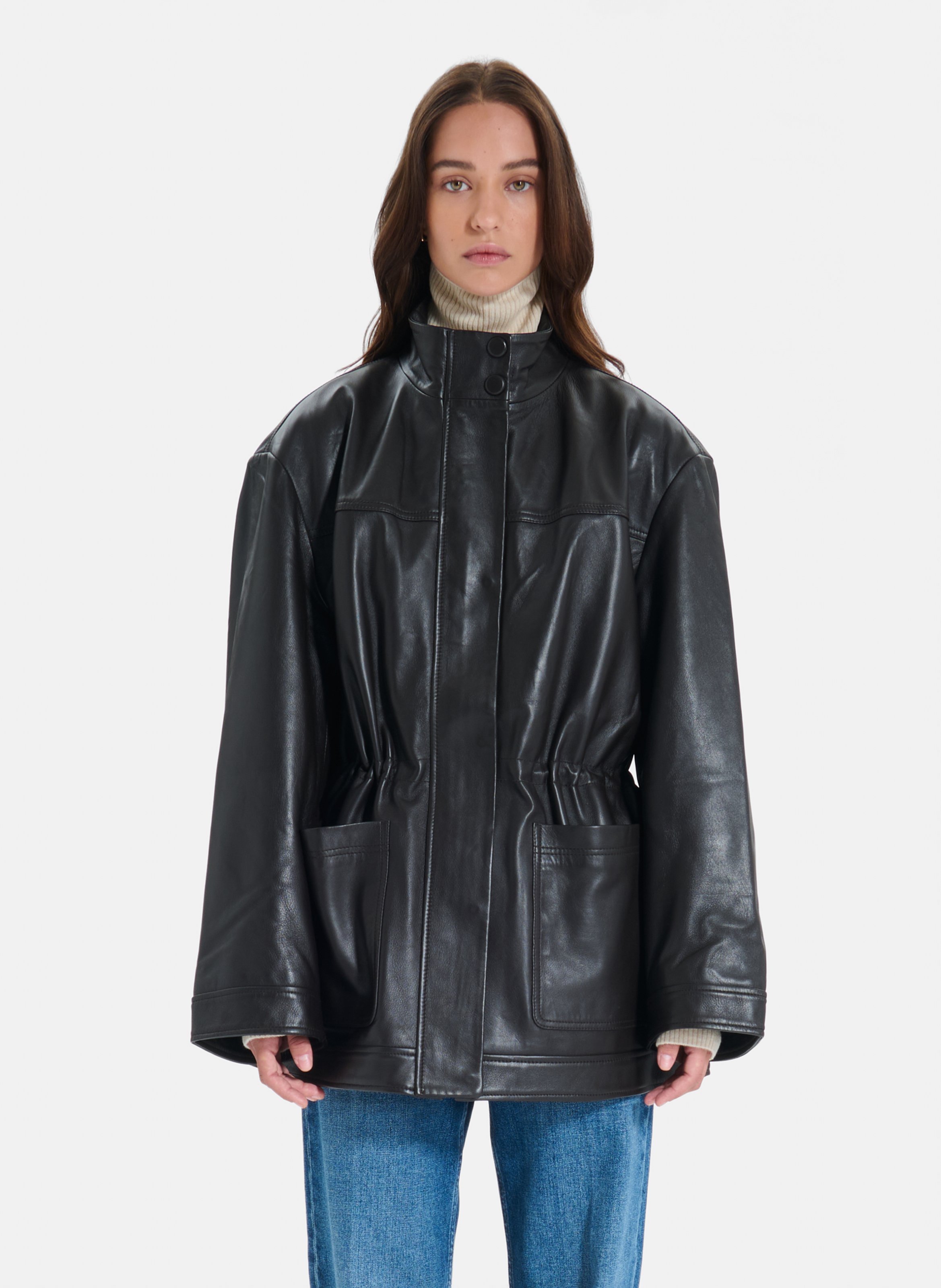 Mid-length leather jacket ZAPA Brown