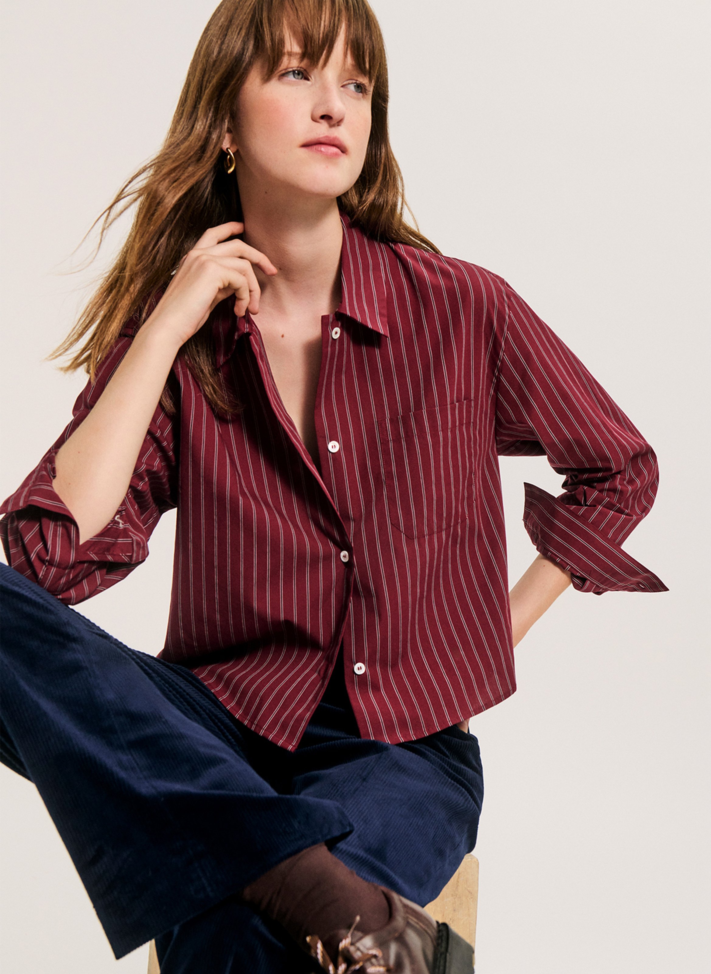 Chemise droite en coton PABLO Rouge