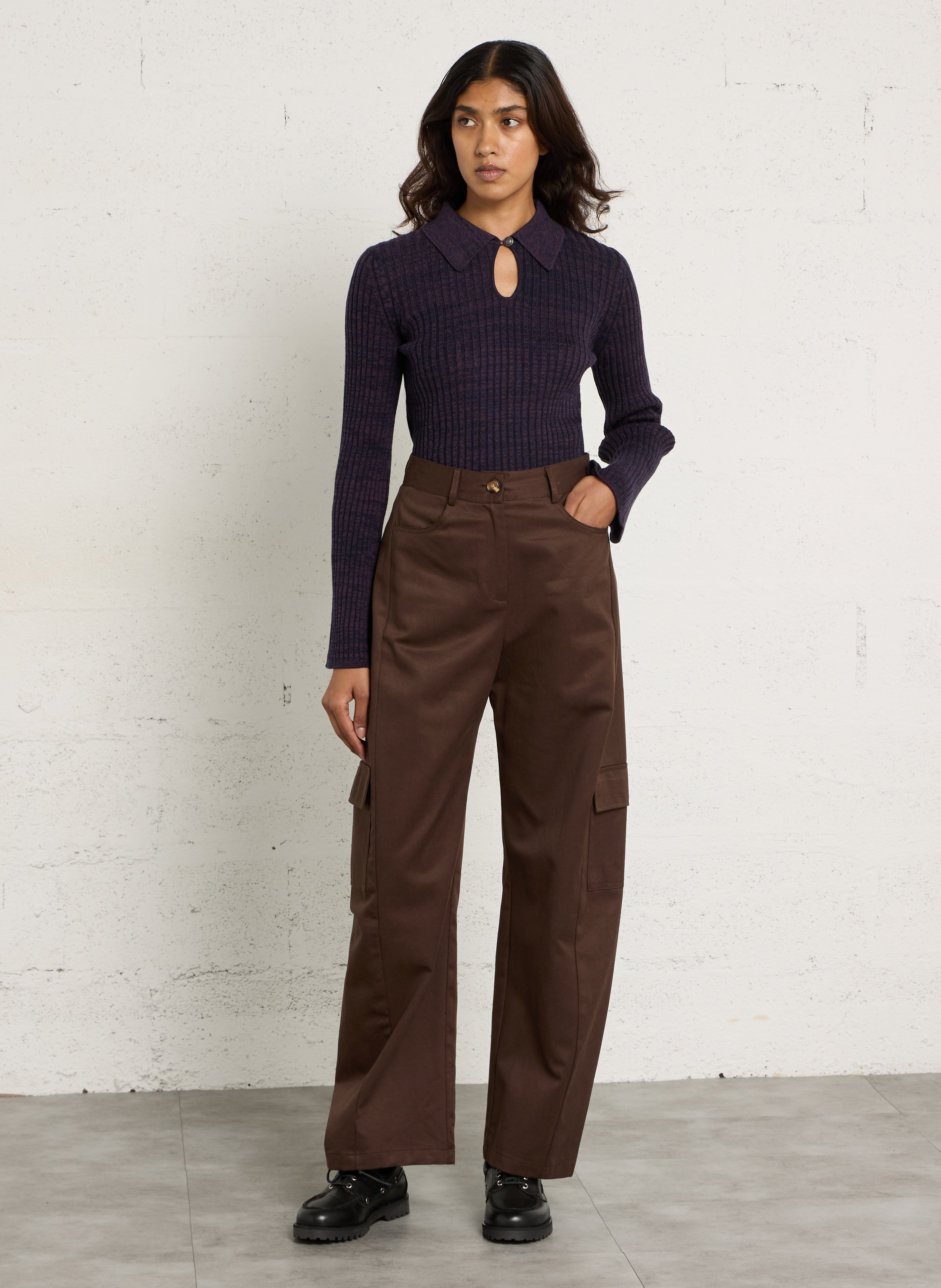 Pull col polo en coton mélangé IKKS Violet