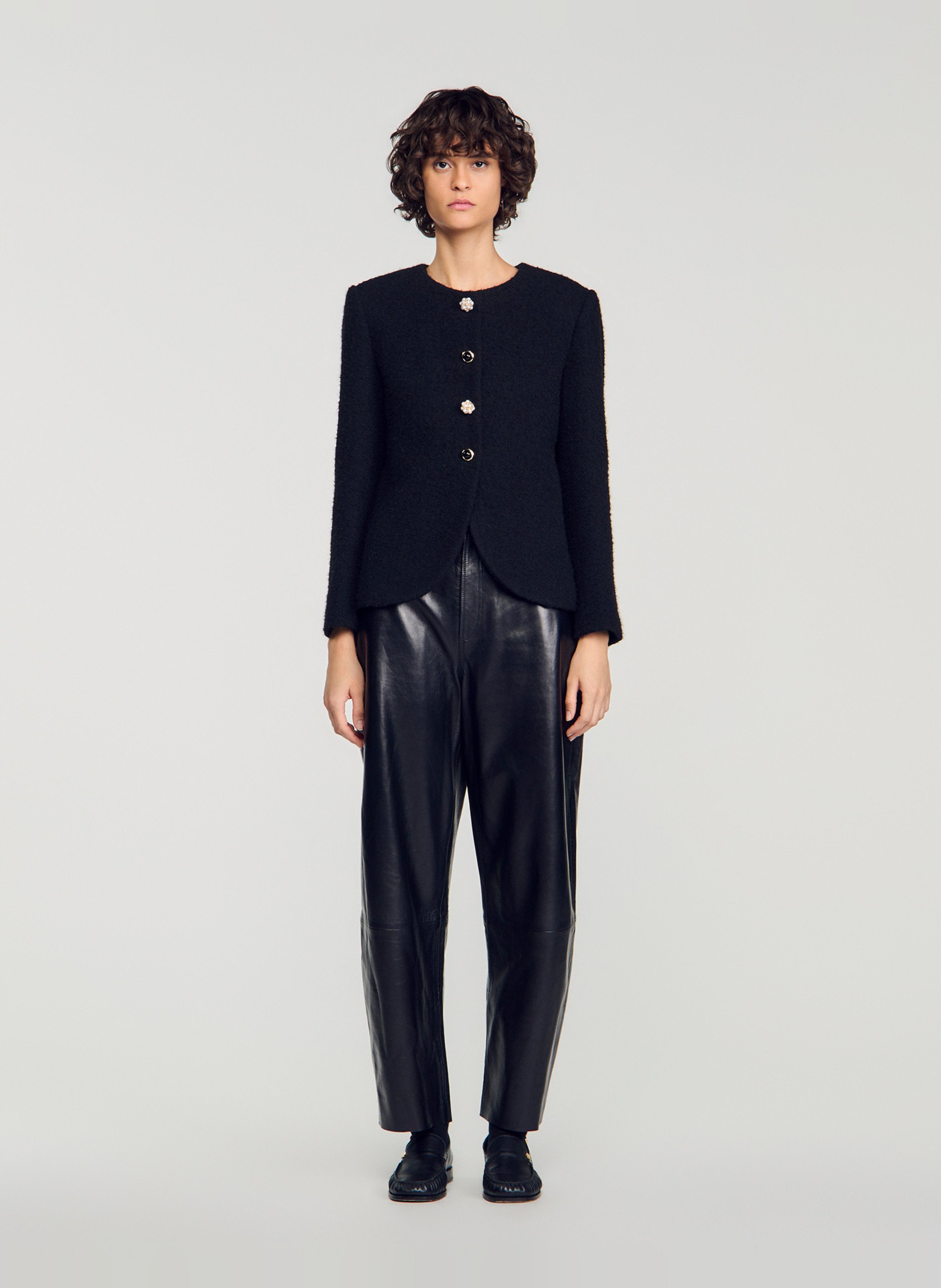 Veste droite col rond boutonnée SANDRO Noir