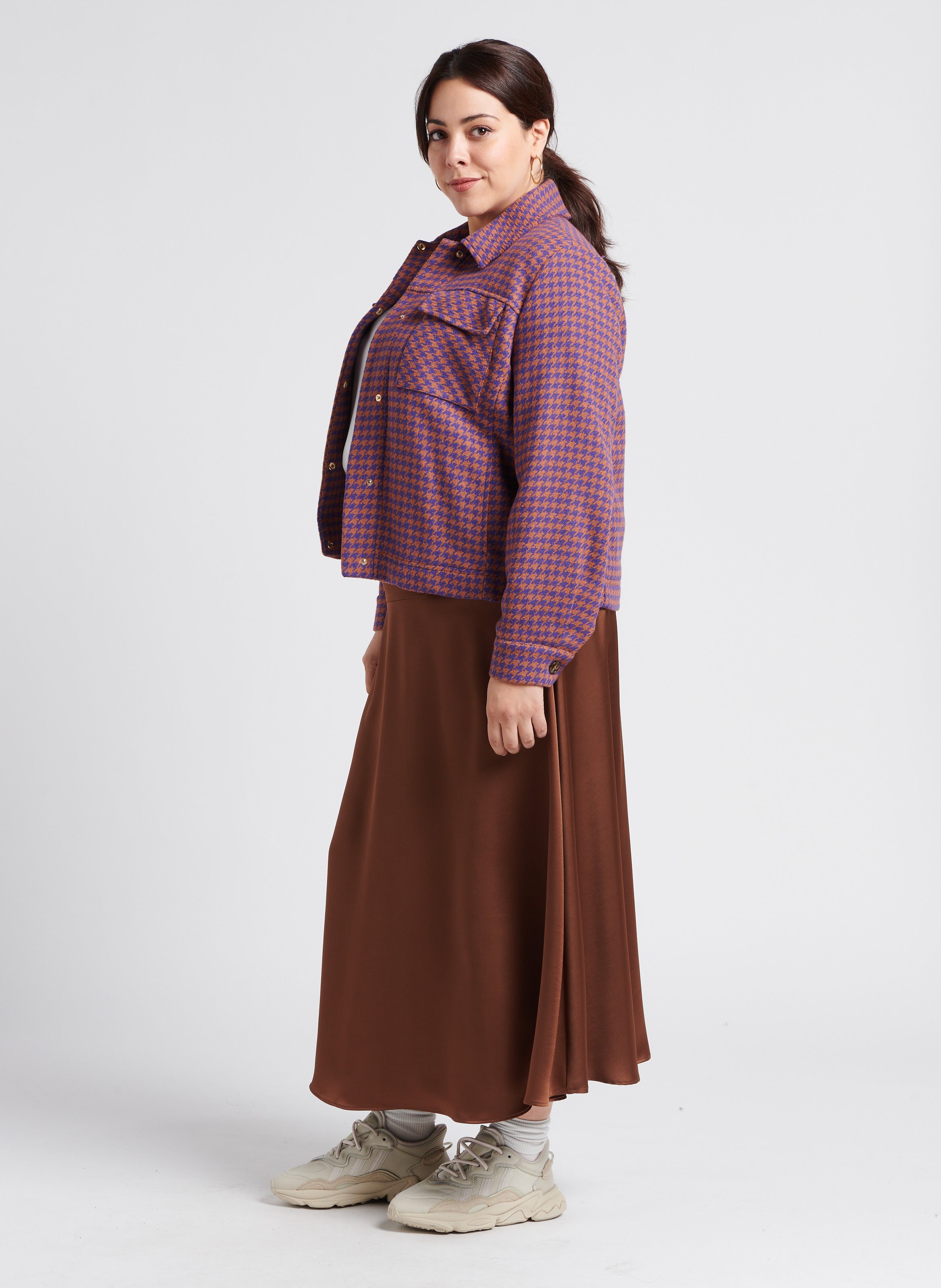 Blazer aus Baumwoll-Mix mit Hahnentrittmuster PERSONA by Marina Rinaldi Violett