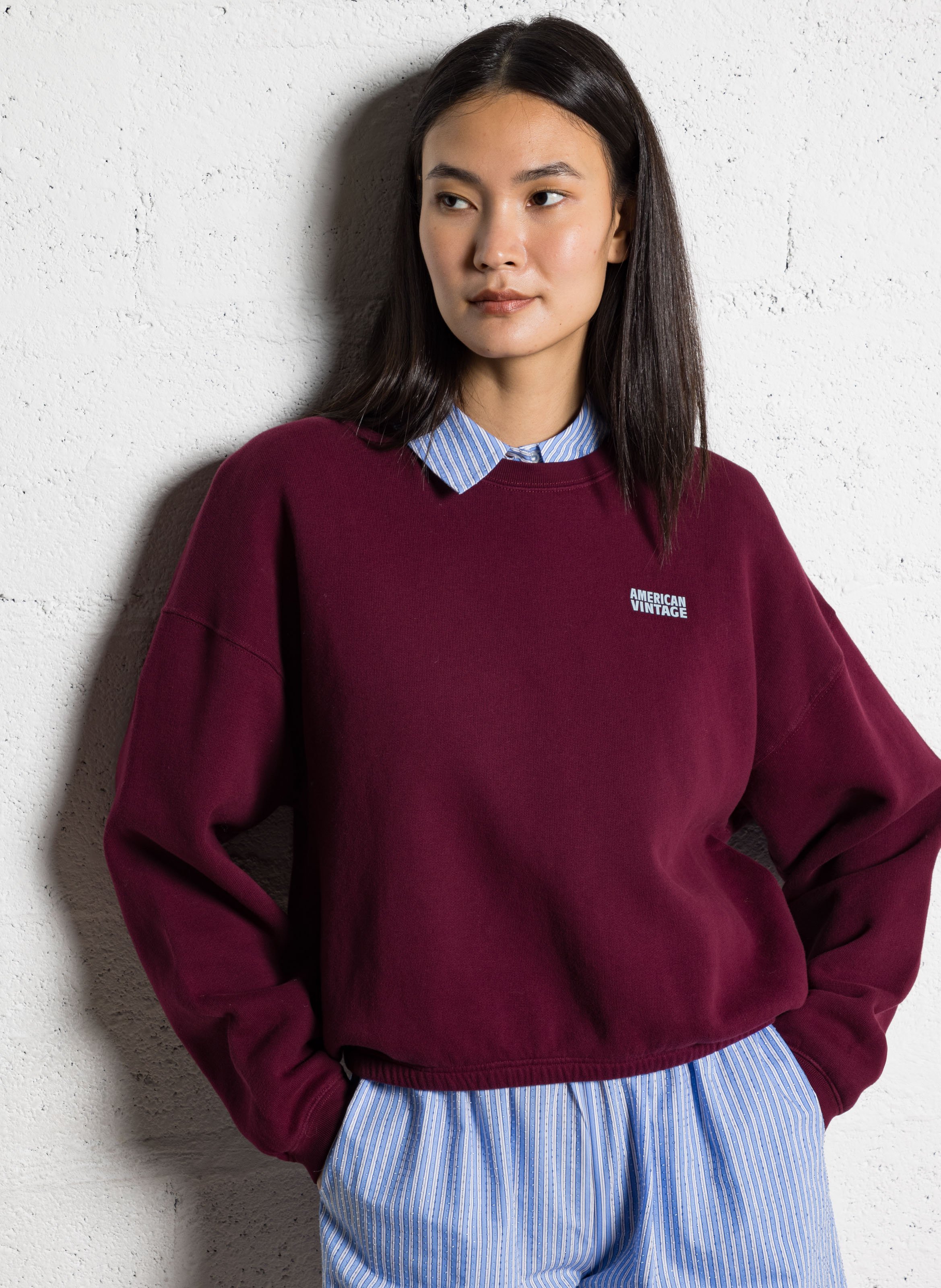 Felpa corto con scollo tondo in misto cotone RossoAMERICAN VINTAGE