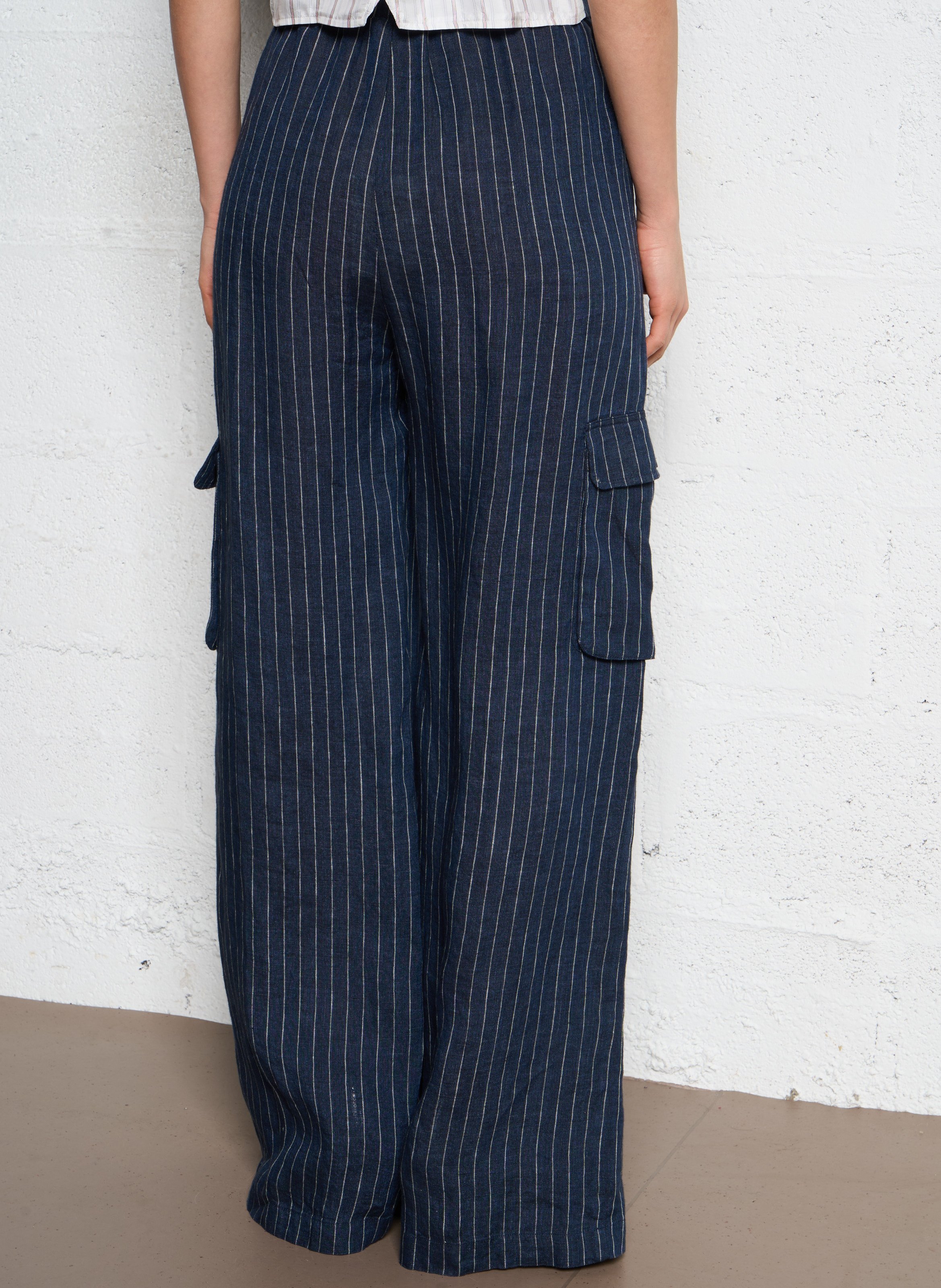 Straight linen trousers DIEGA Blue