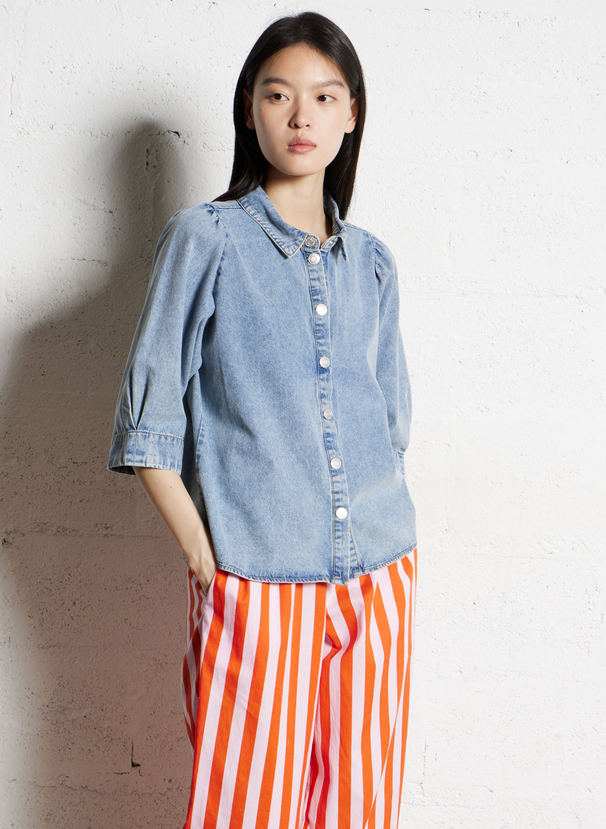 Pantalon large taille haute à rayures LOLLYS LAUNDRY Rouge