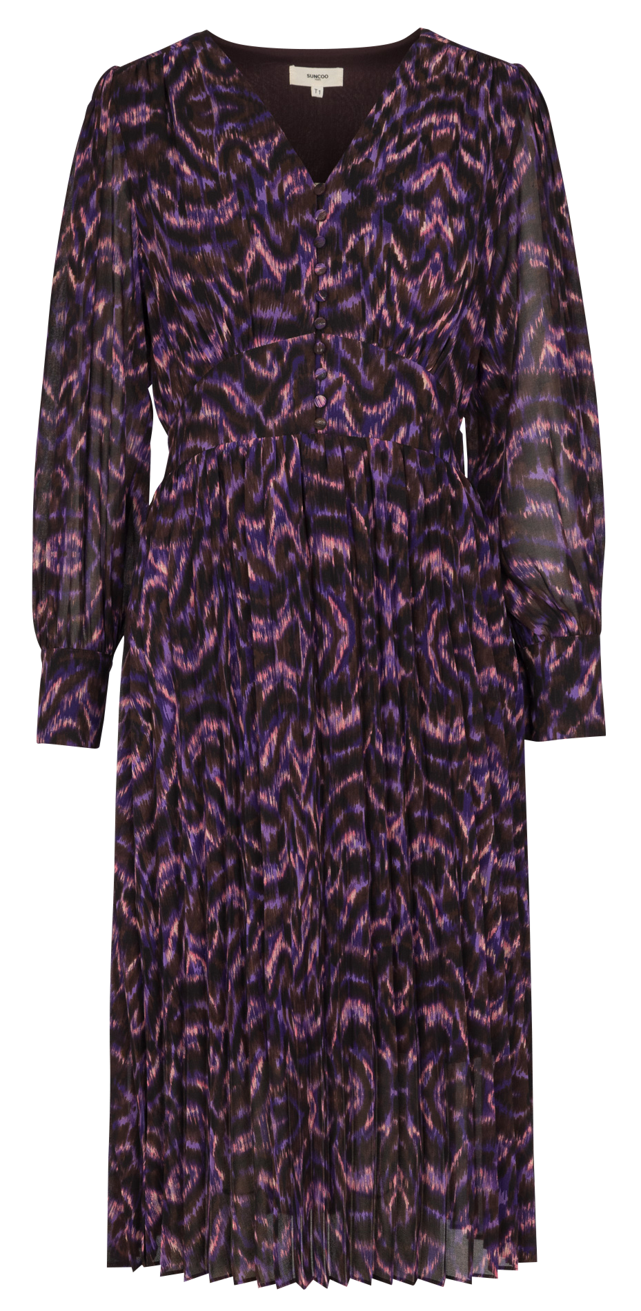 Pleated midi dress with patterns SUNCOO Purple