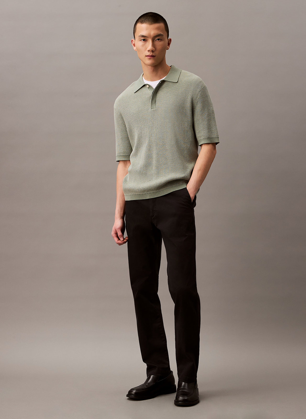 Pantalon droit en coton mélangé CALVIN KLEIN Noir