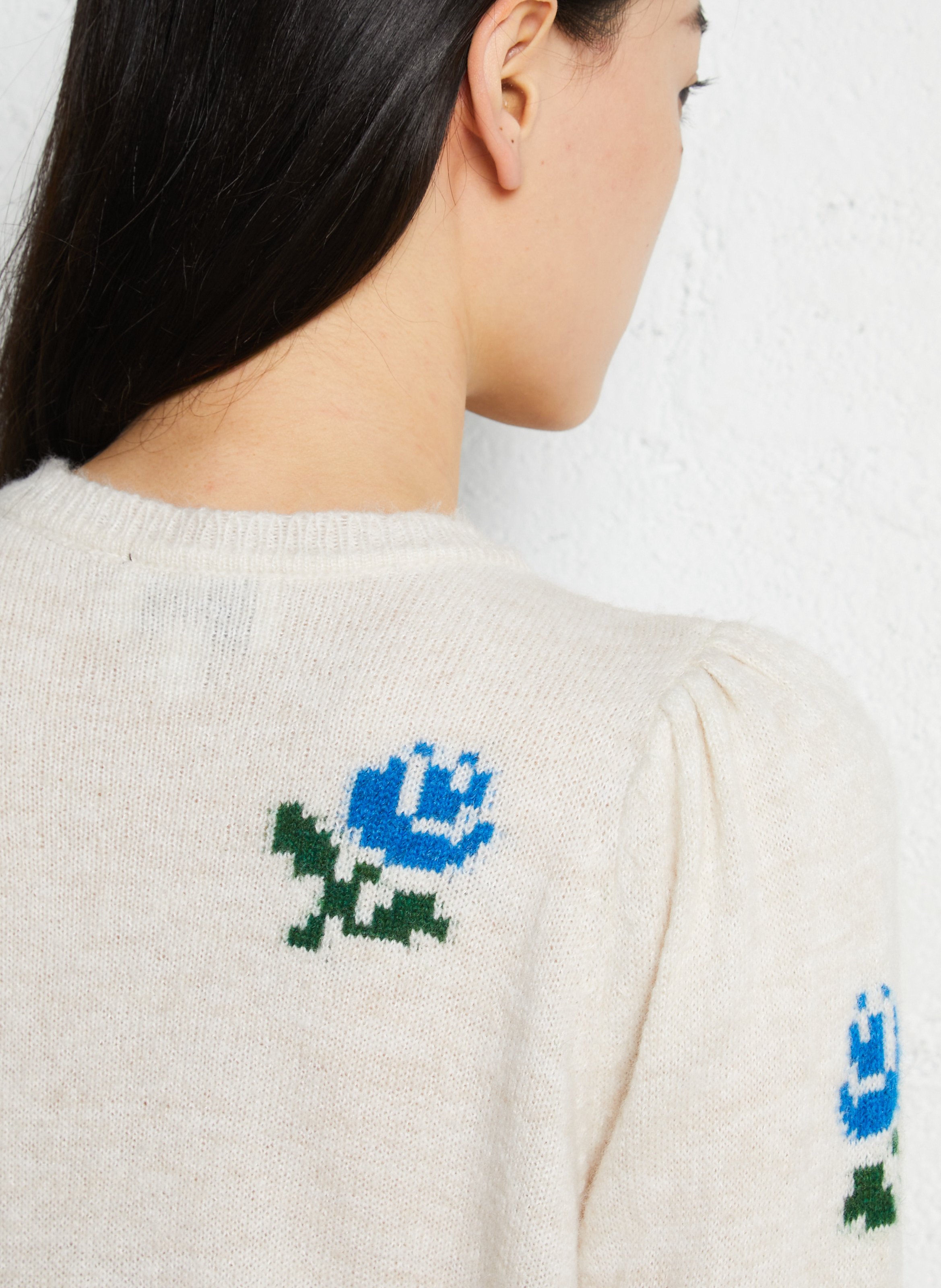 Gerade geschnittene Weste mit Rundhalsausschnitt und Blumenmuster EMILE ET IDA Beige