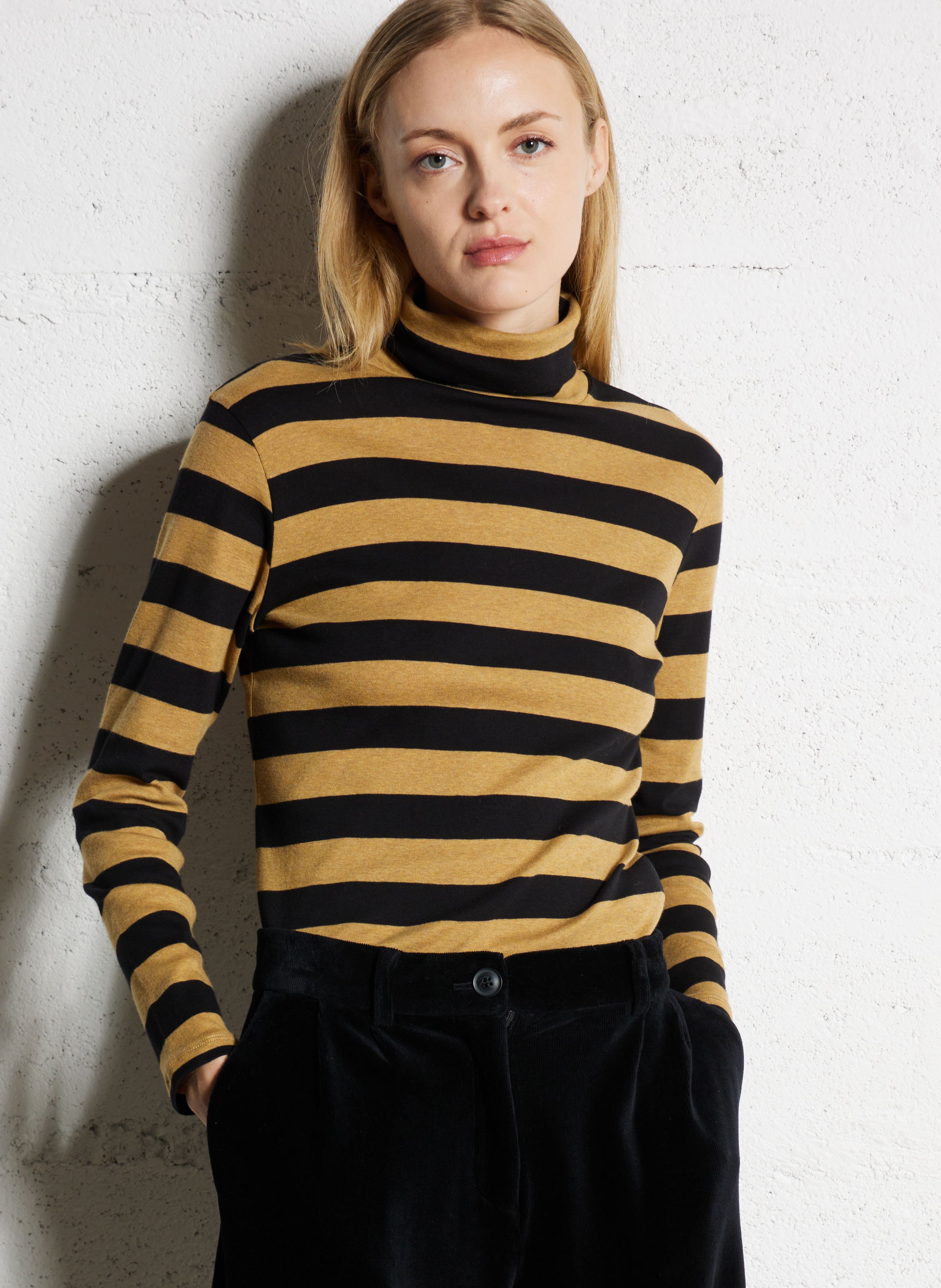 Striped cotton crewneck sweater NICE THINGS Black