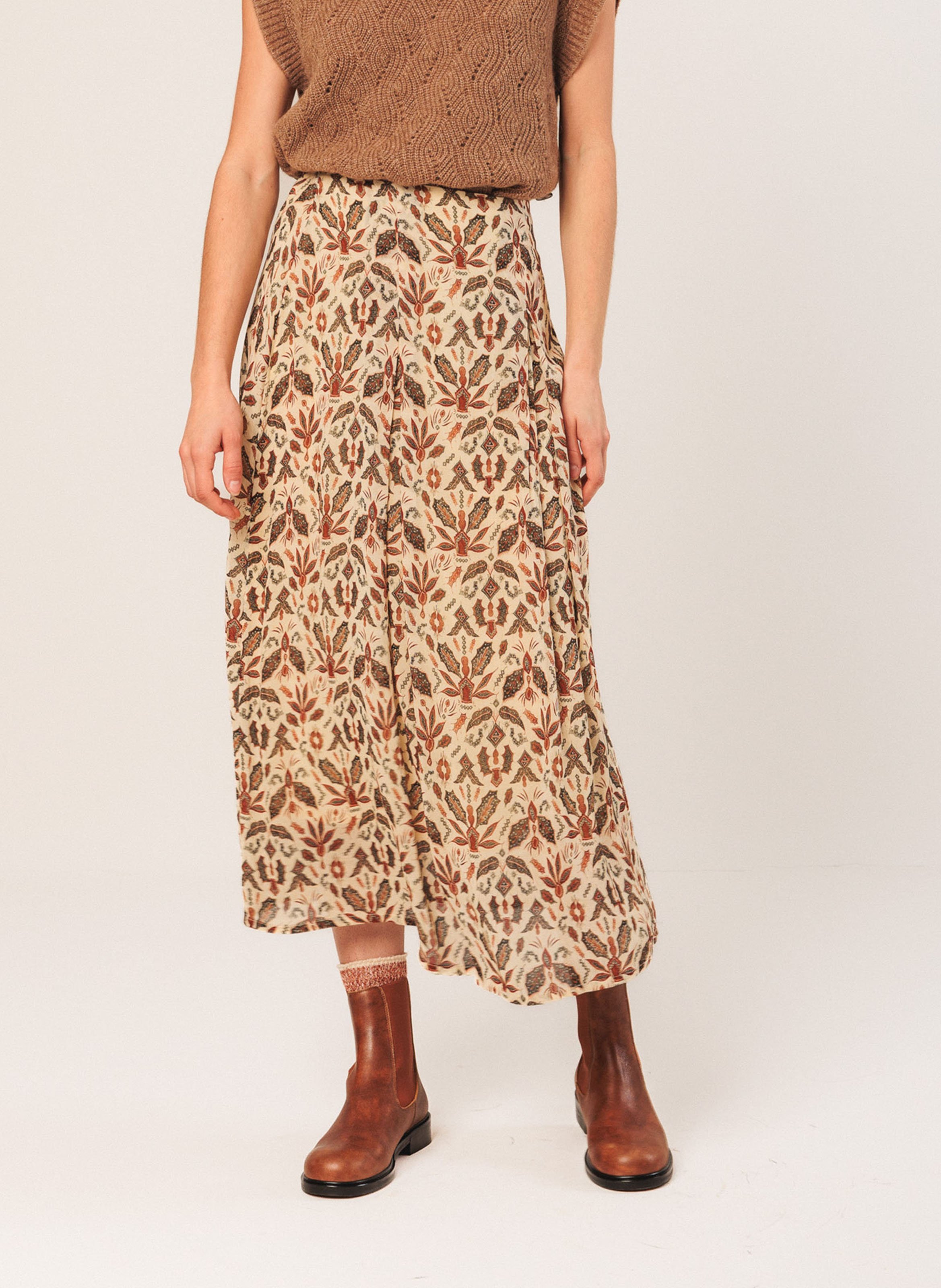 Jupe longue évasée imprimée INDI & COLD Beige