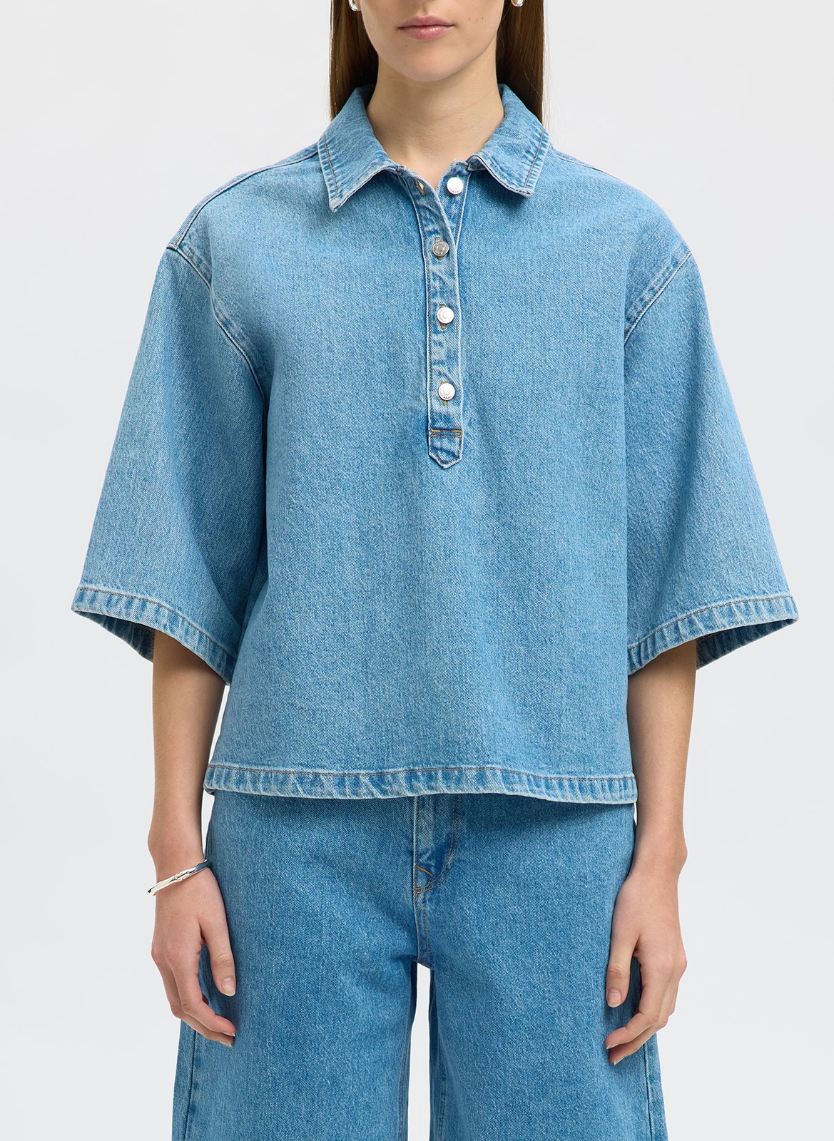 Top manches courtes en jean SELECTED Bleu