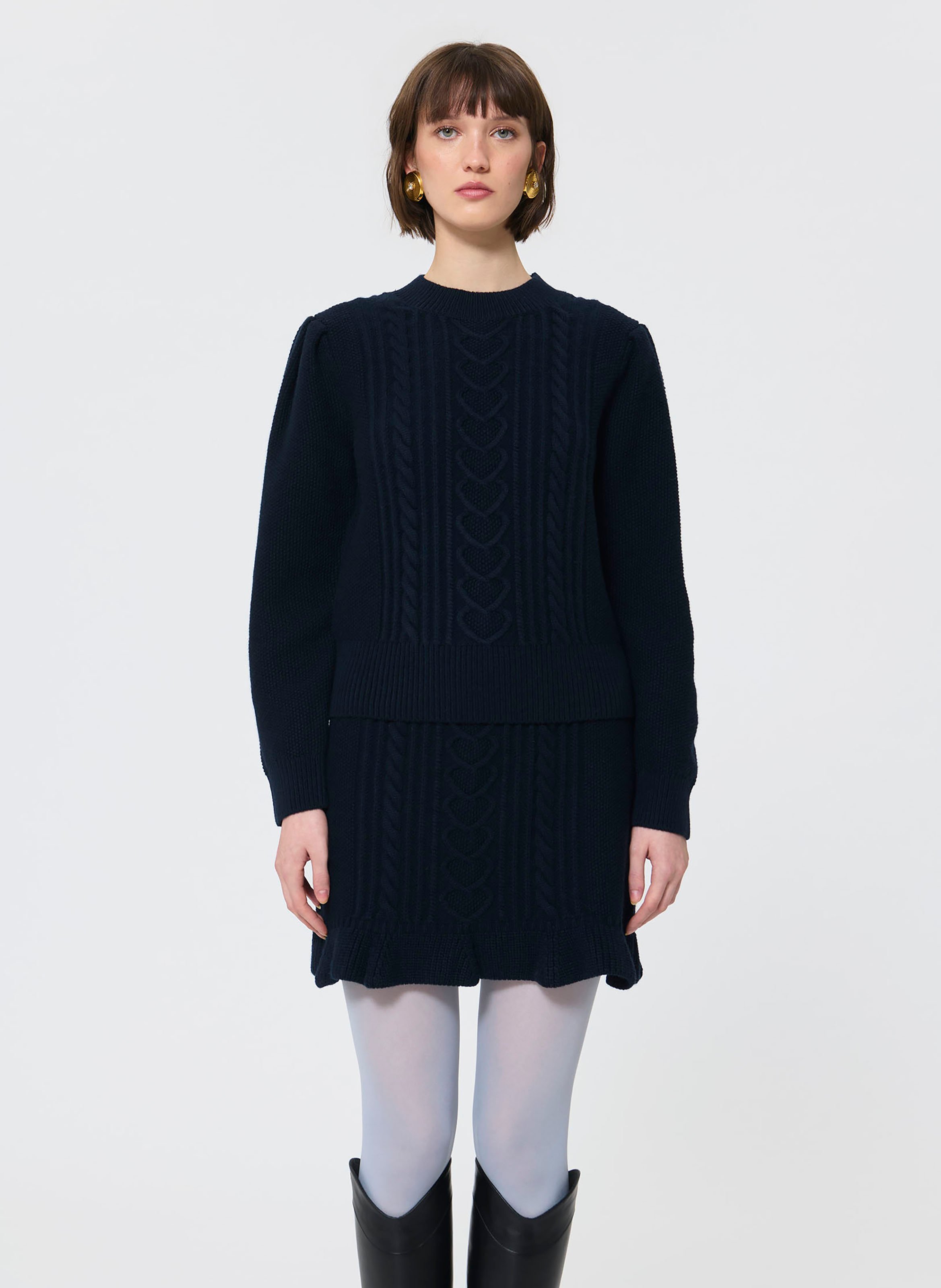 Pull uni tressé en laine mélangée TARA JARMON Bleu