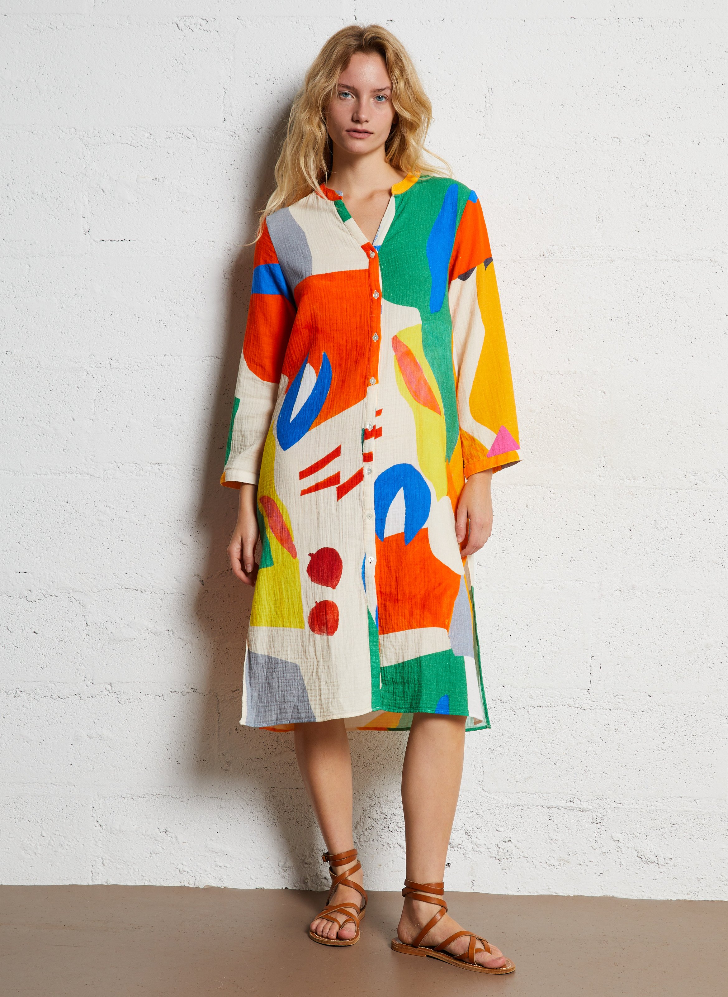 Midi-Hemdblusenkleid aus Baumwolle mit Print G.KERO Mehrfarbig