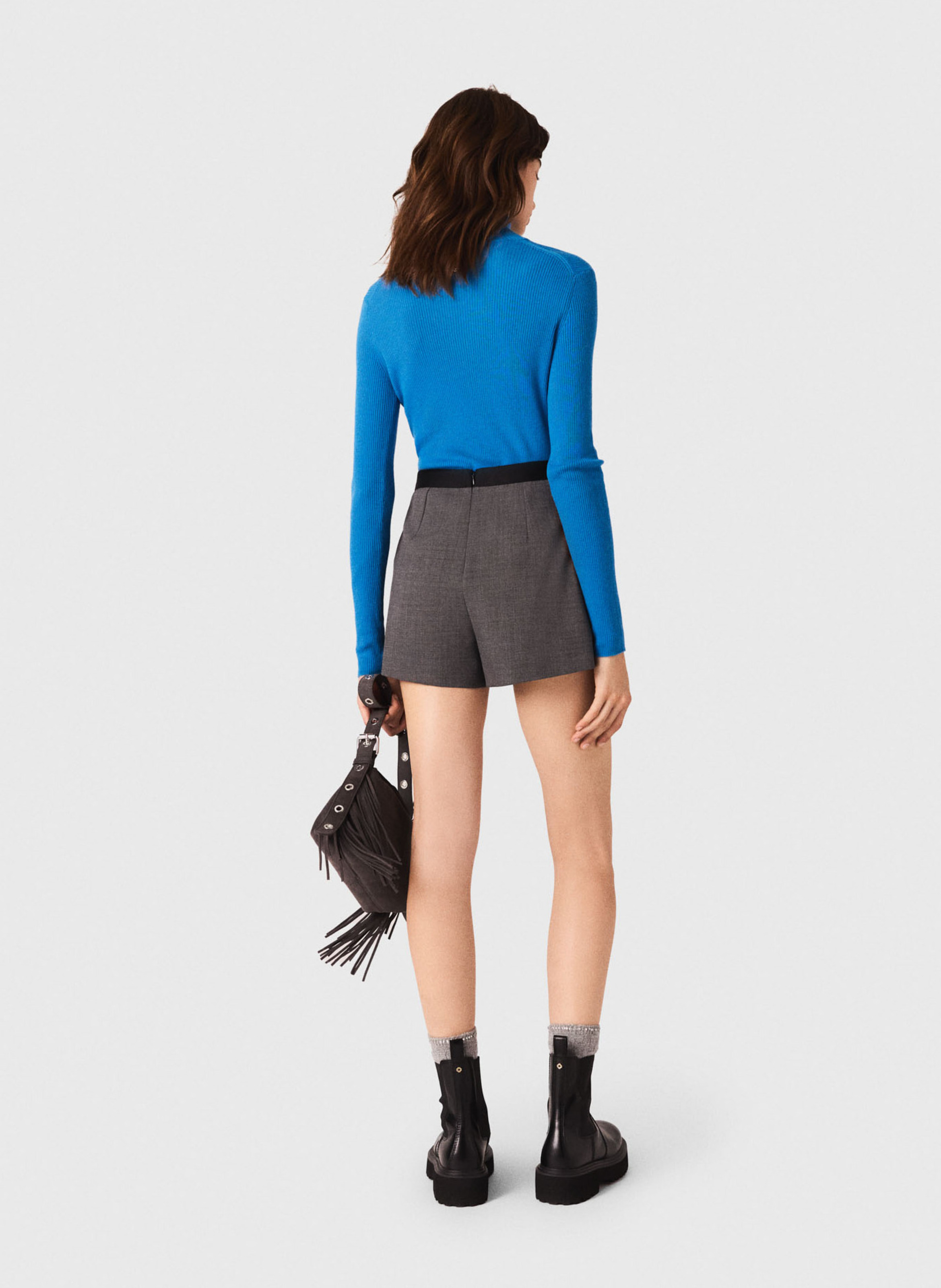 Pull col montant en laine mélangée MAJE Bleu