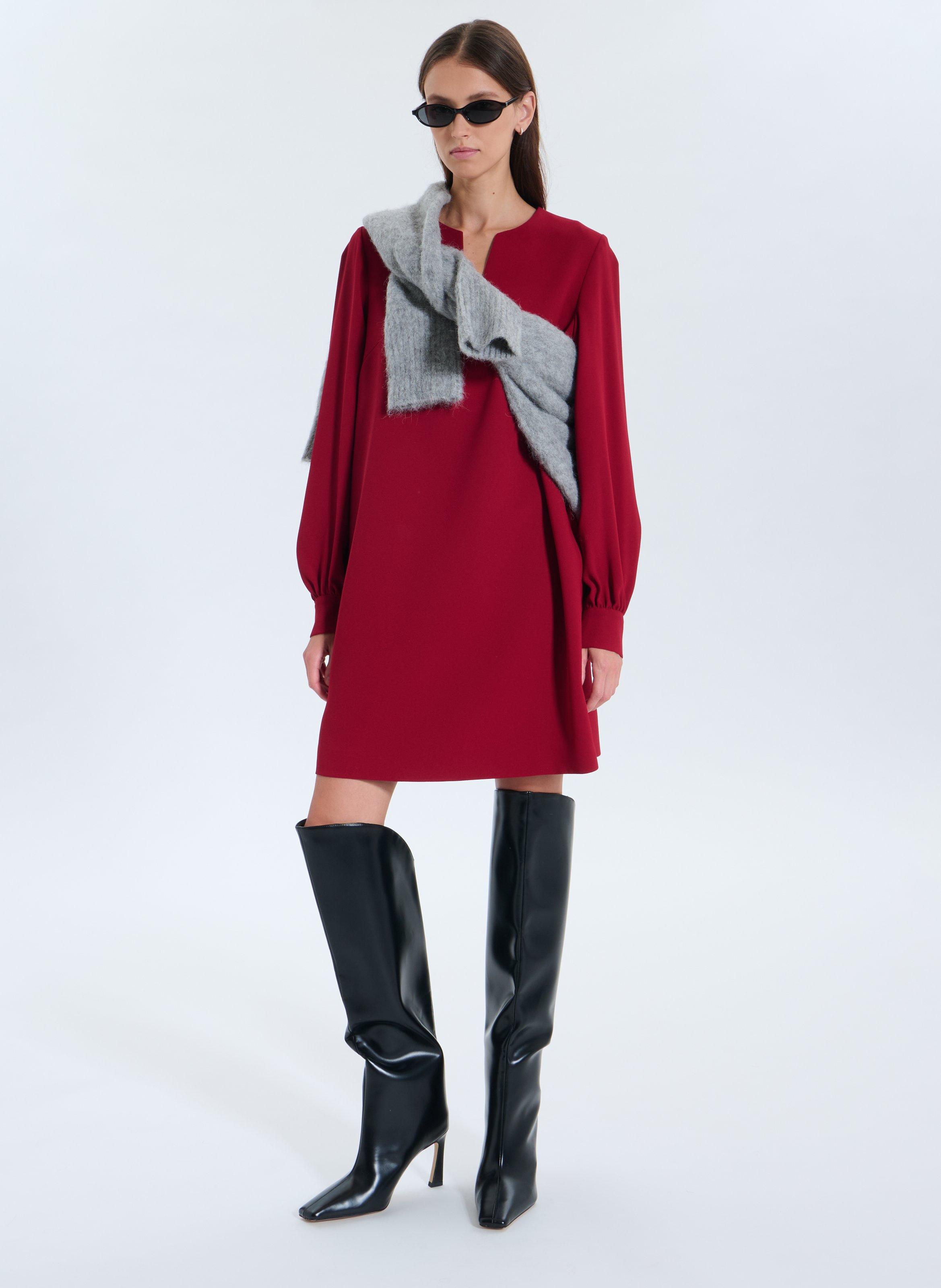 Short straight V-neck dress ZAPA Red