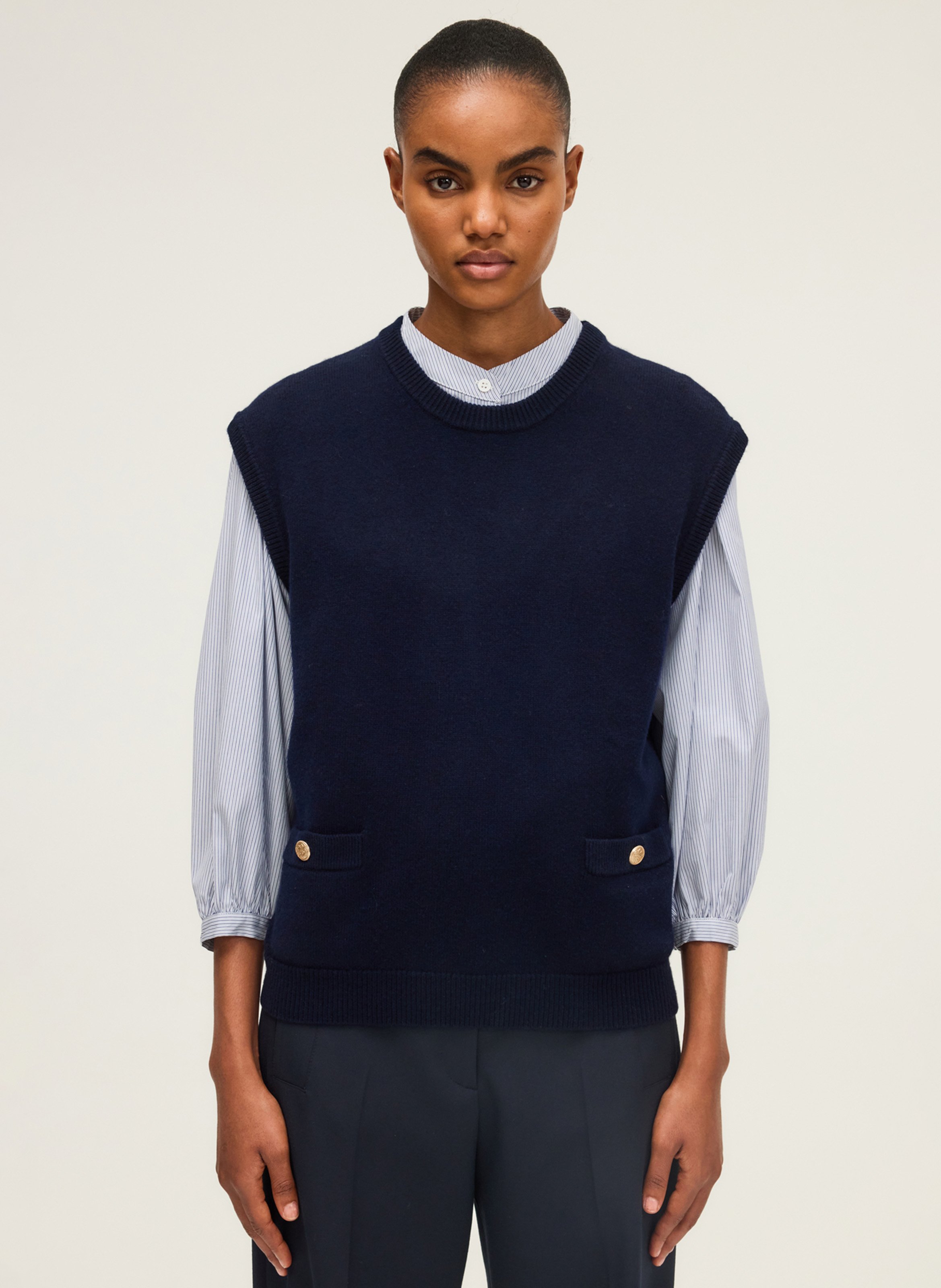 Pull sans manches col rond en laine PABLO Bleu