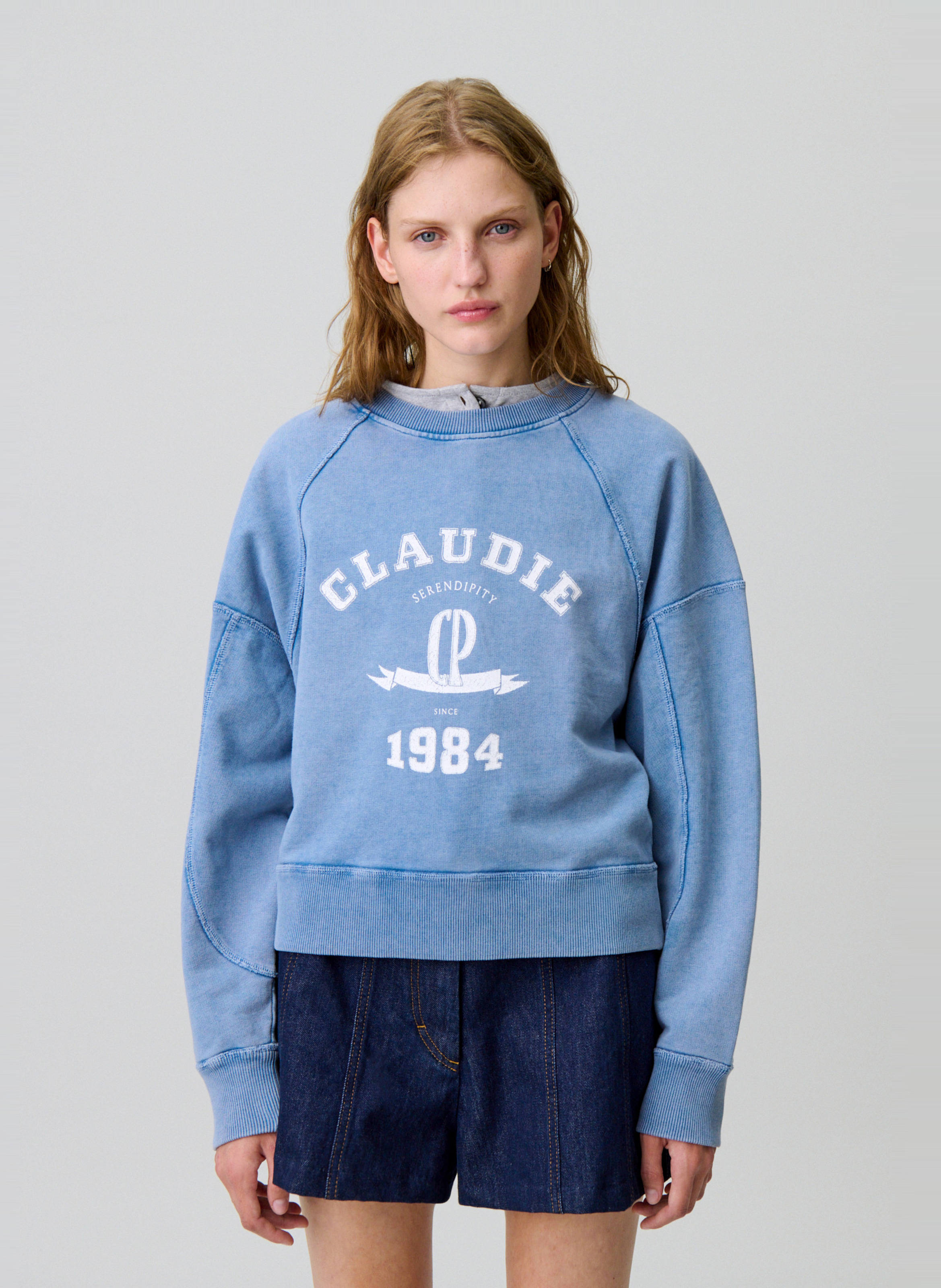 Oversized washed-out printed sweatshirt CLAUDIE PIERLOT Blue