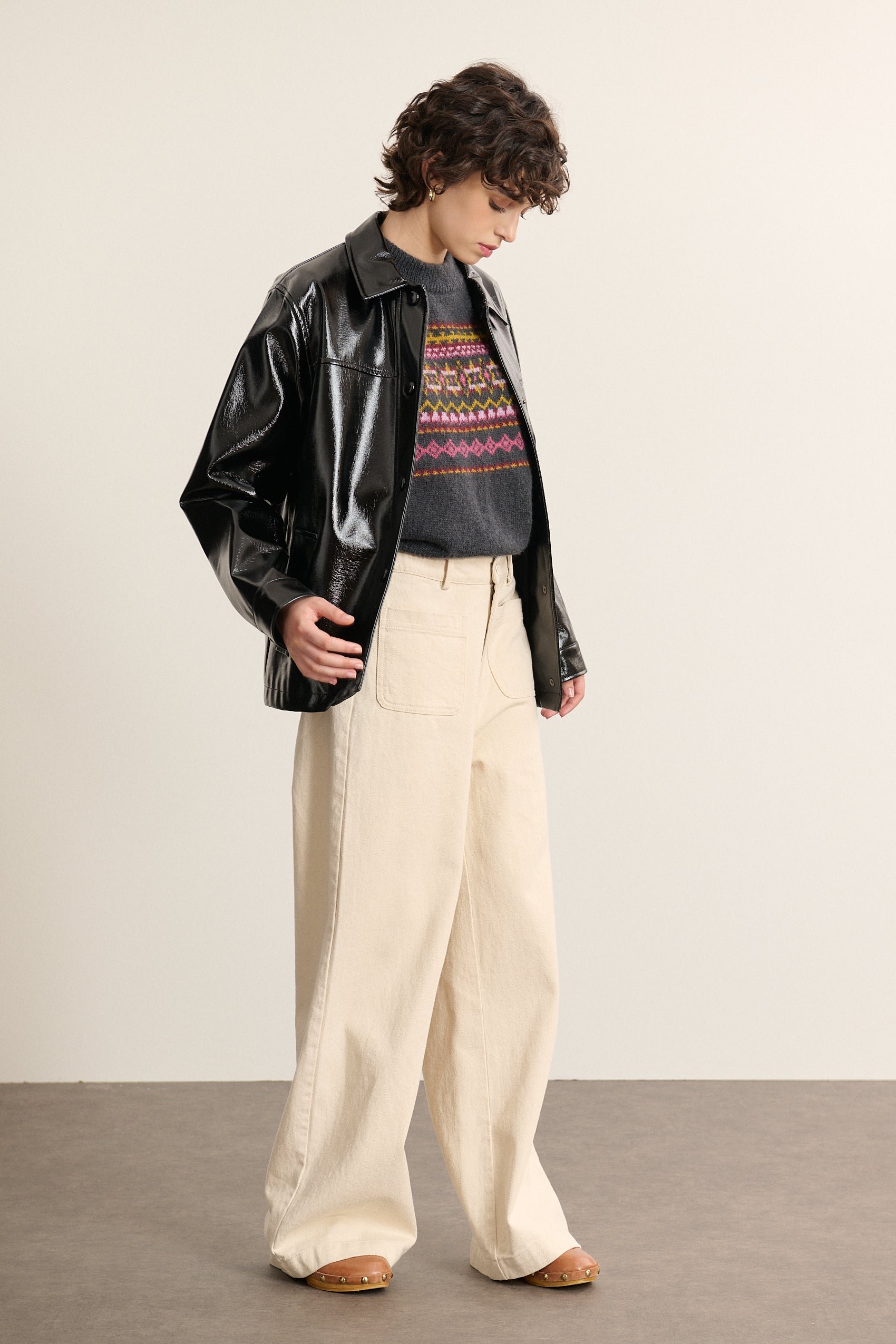 Vinyl short jacket Black