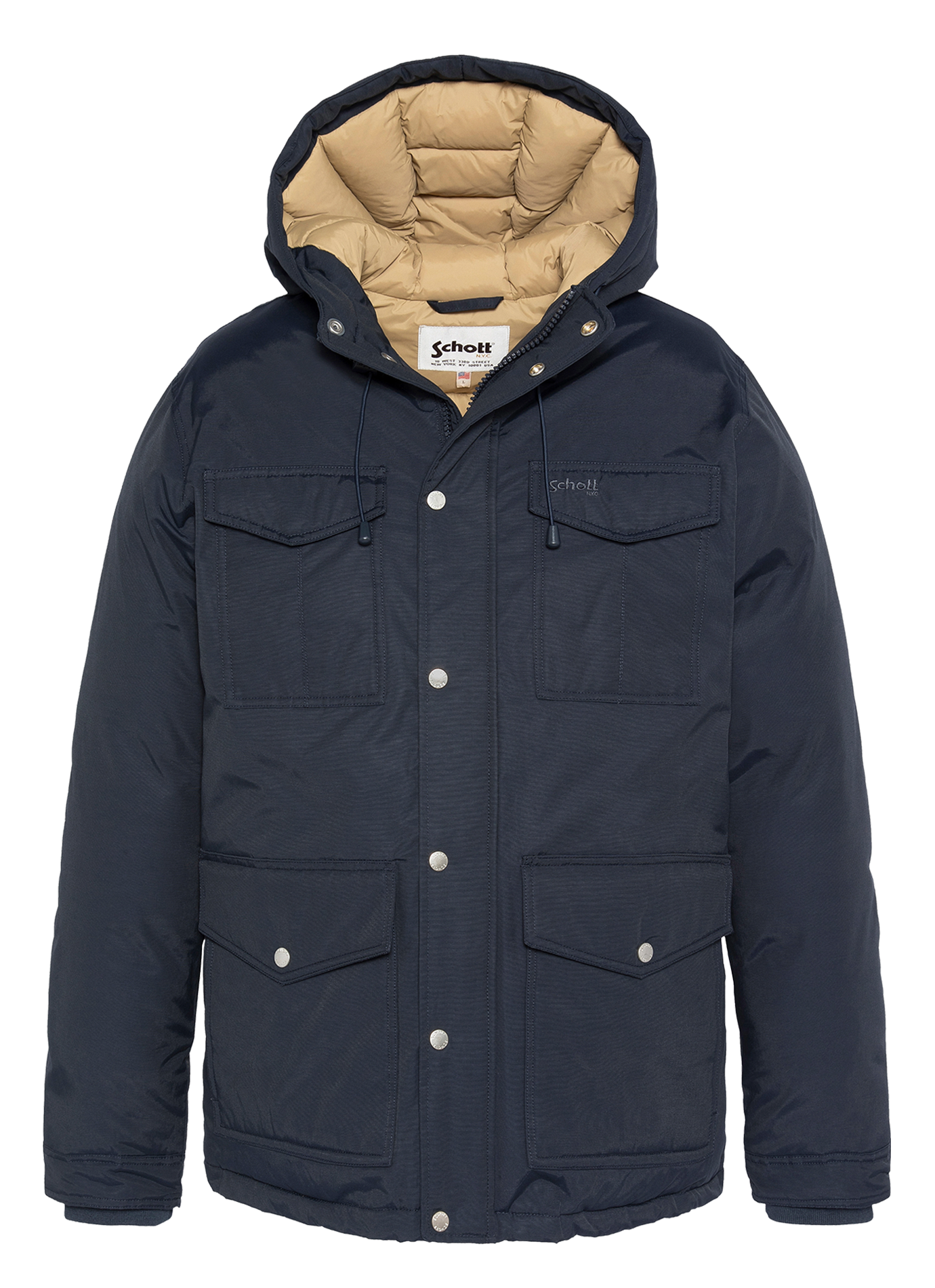 Parka droite à capuche en coton mélangé SCHOTT Bleu