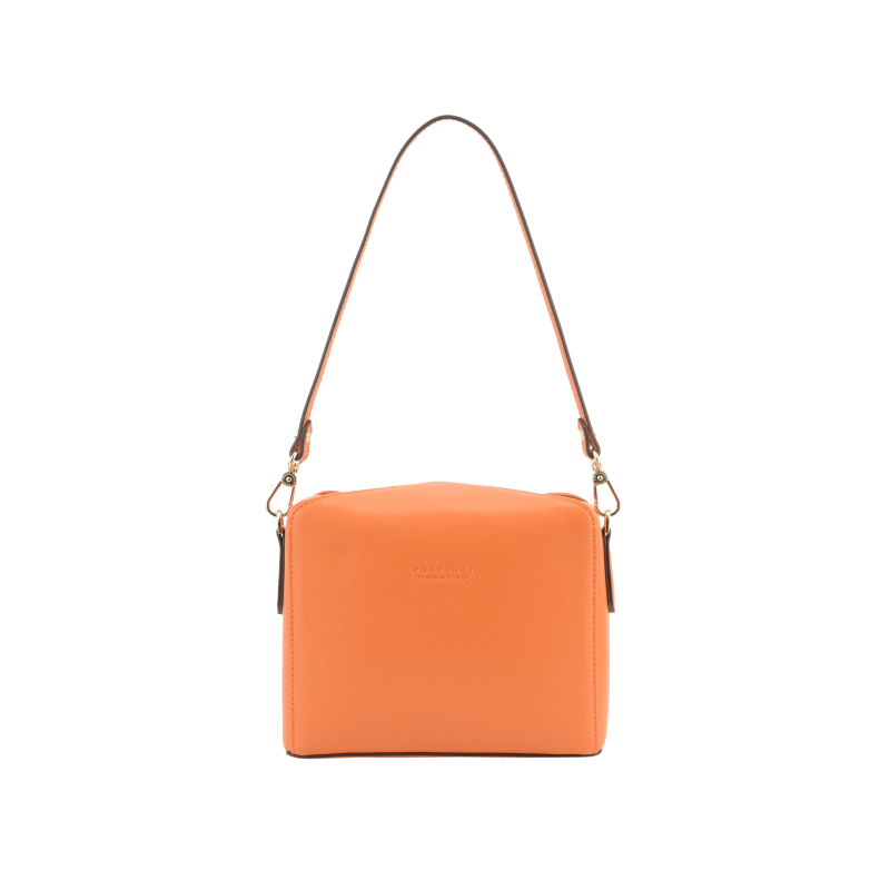 Shoulder bag - coated canvas trimmed with cowhide leather POURCHET Orange