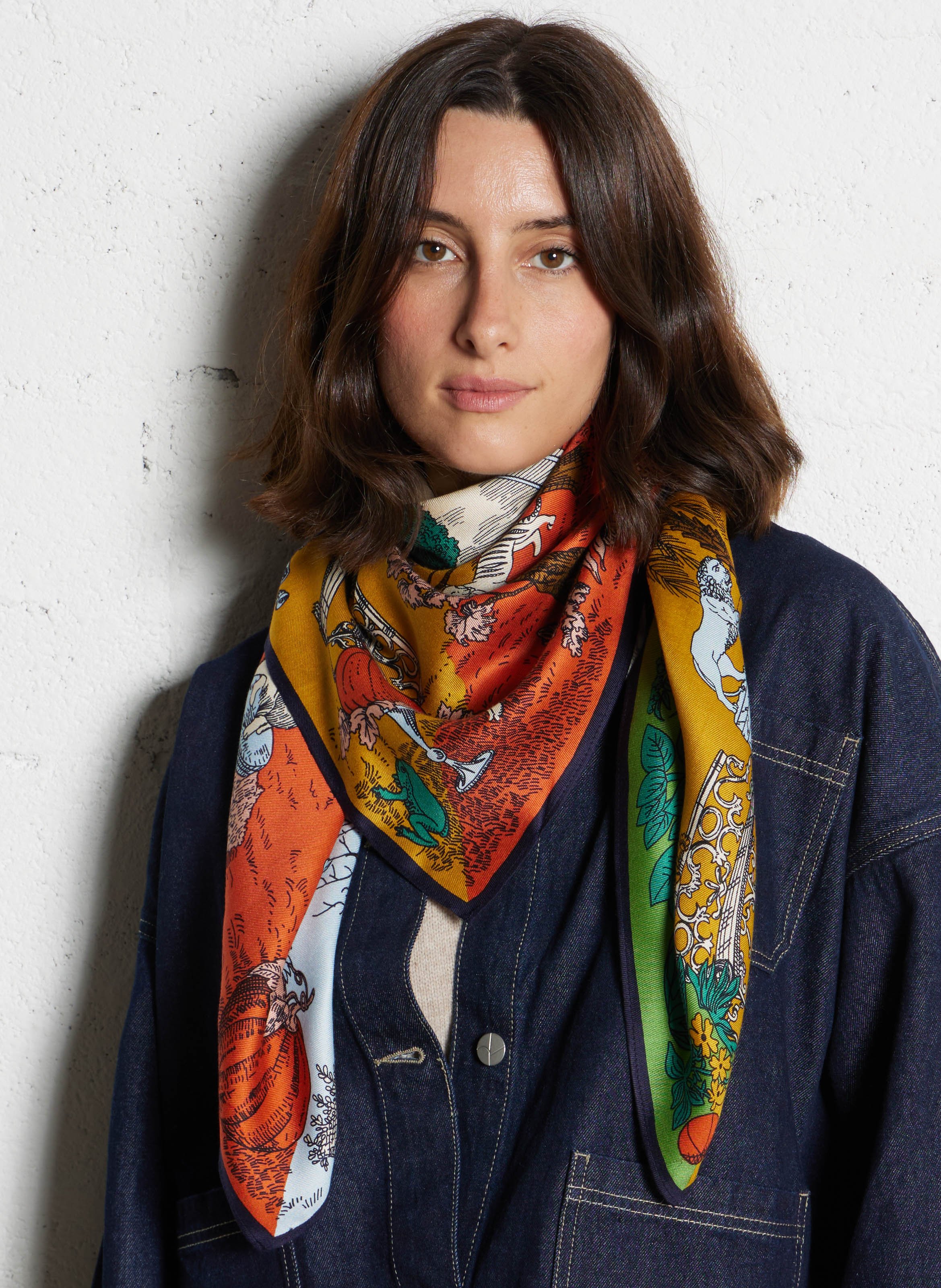 Printed silk blend scarf INOUI EDITIONS Beige